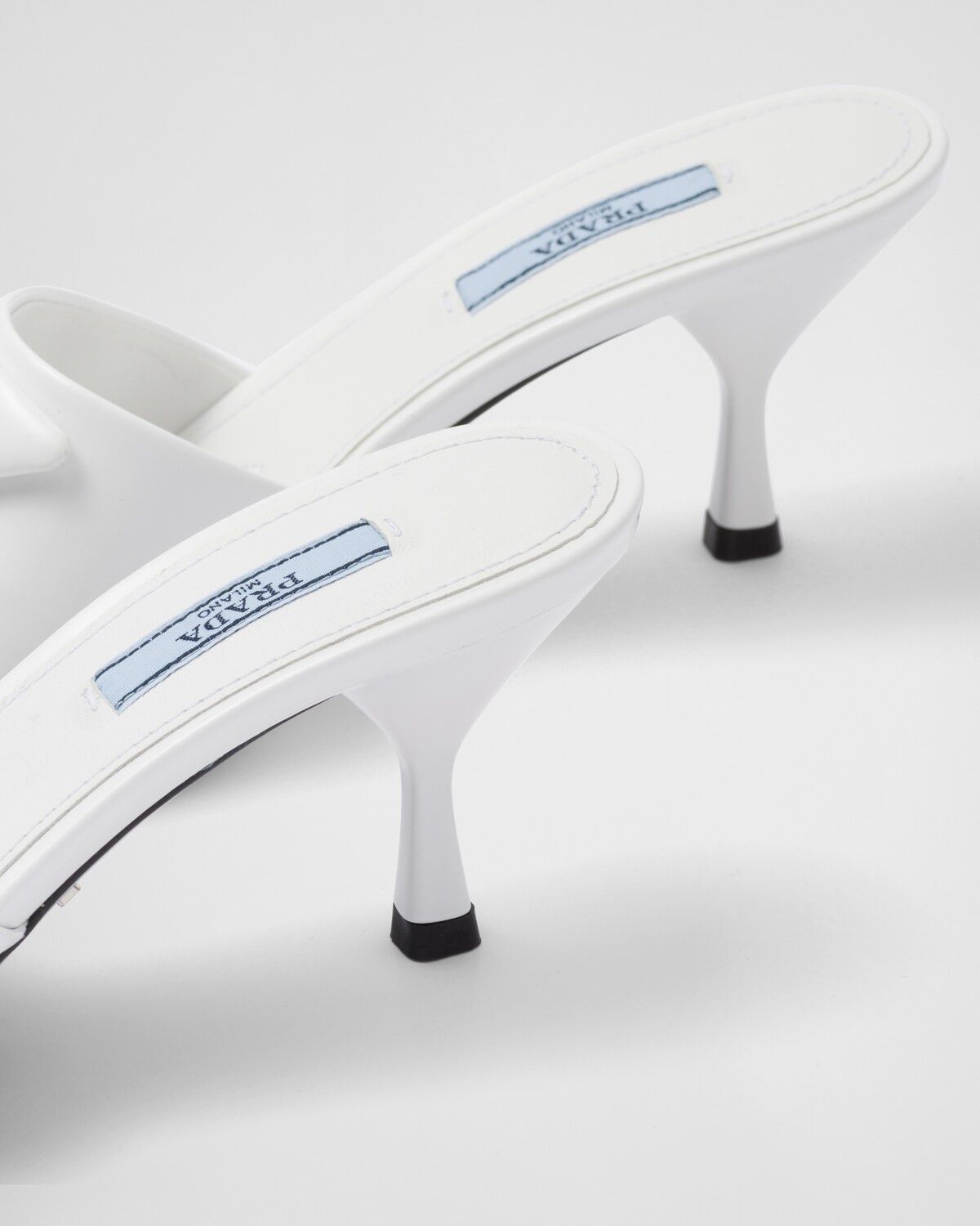Prada oc11z0625 Brushed Leather Heeled Slides Sandals in White Size US 7 / IT 37 - 6 Thumbnail