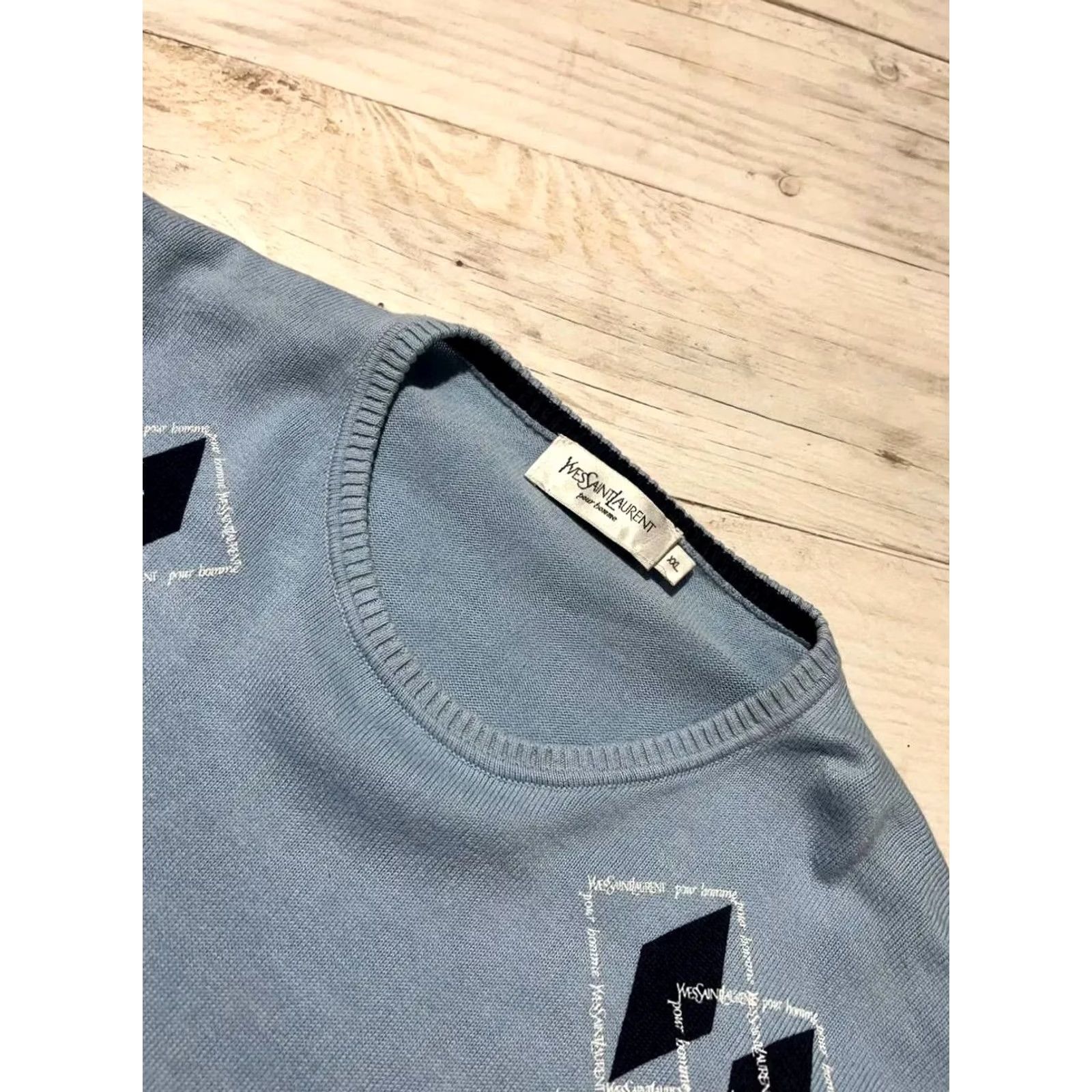 Yves Saint Laurent VINTAGE Saint Laurent Sweater Men's 2XL Crew Neck Blue YSL Logo Knit Pullover Winter Casual 2XL Mens Size US XXL / EU 58 / 5 - 3 Thumbnail