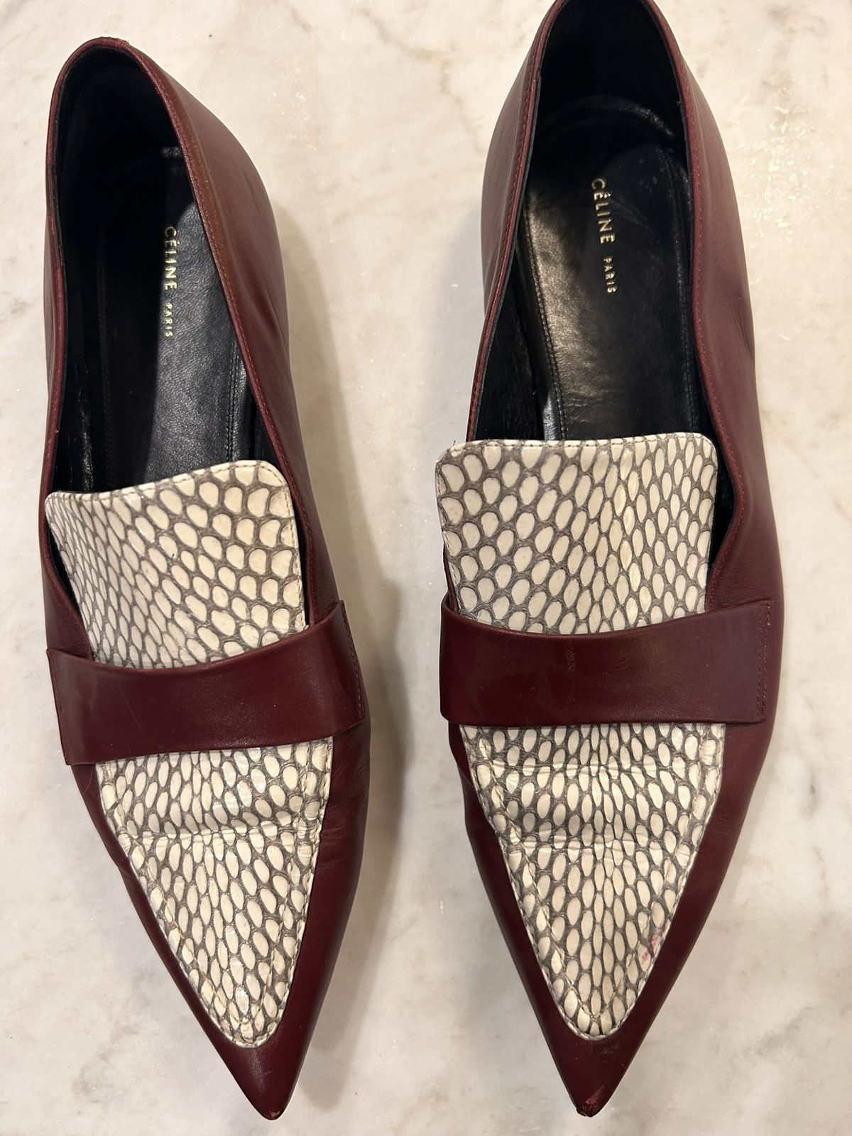 Celine Celine Embossed Burgundy and Cream Patterned Loafers Size US 9 / IT 39 - 3 Thumbnail
