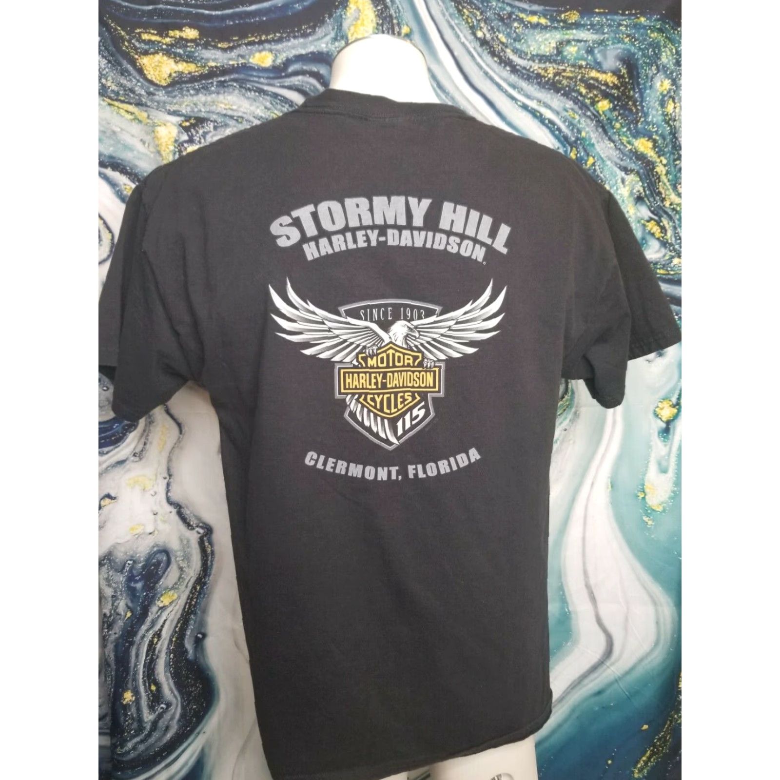 Harley Davidson Harley-Davidson T-Shirt Mens Large Black 115 Years Brotherhood Clermont FL 2017 Graphic Print Crew Neck Short Sleeve Shirt Mens Size US L / EU 52-54 / 3 - 3 Thumbnail