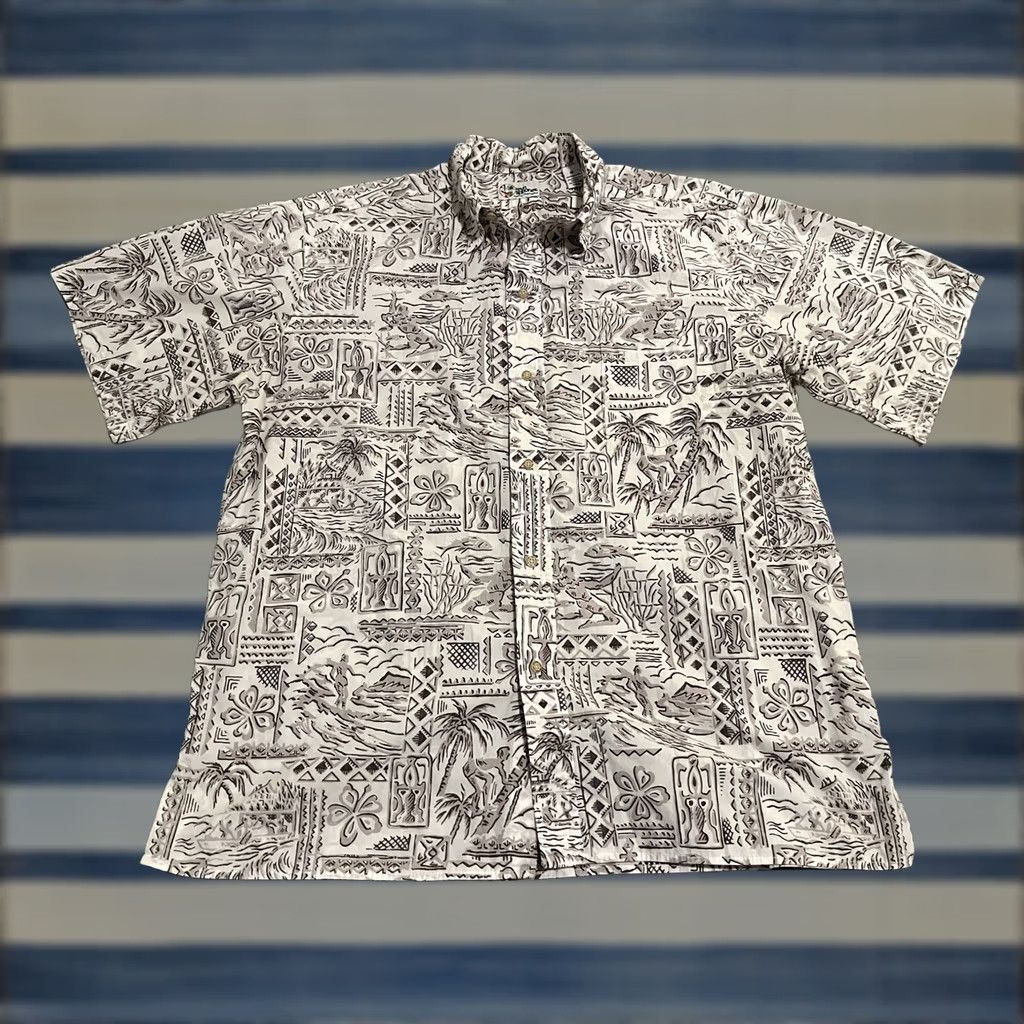 Reyn Spooner REYN SPOONER Hawaiian Shirt Surfing Tribal XL Men's Short Sleeve Beige - Beach Tropical Nautical Outdoor 90s? Size US XL / EU 56 / 4 - 1 Thumbnail