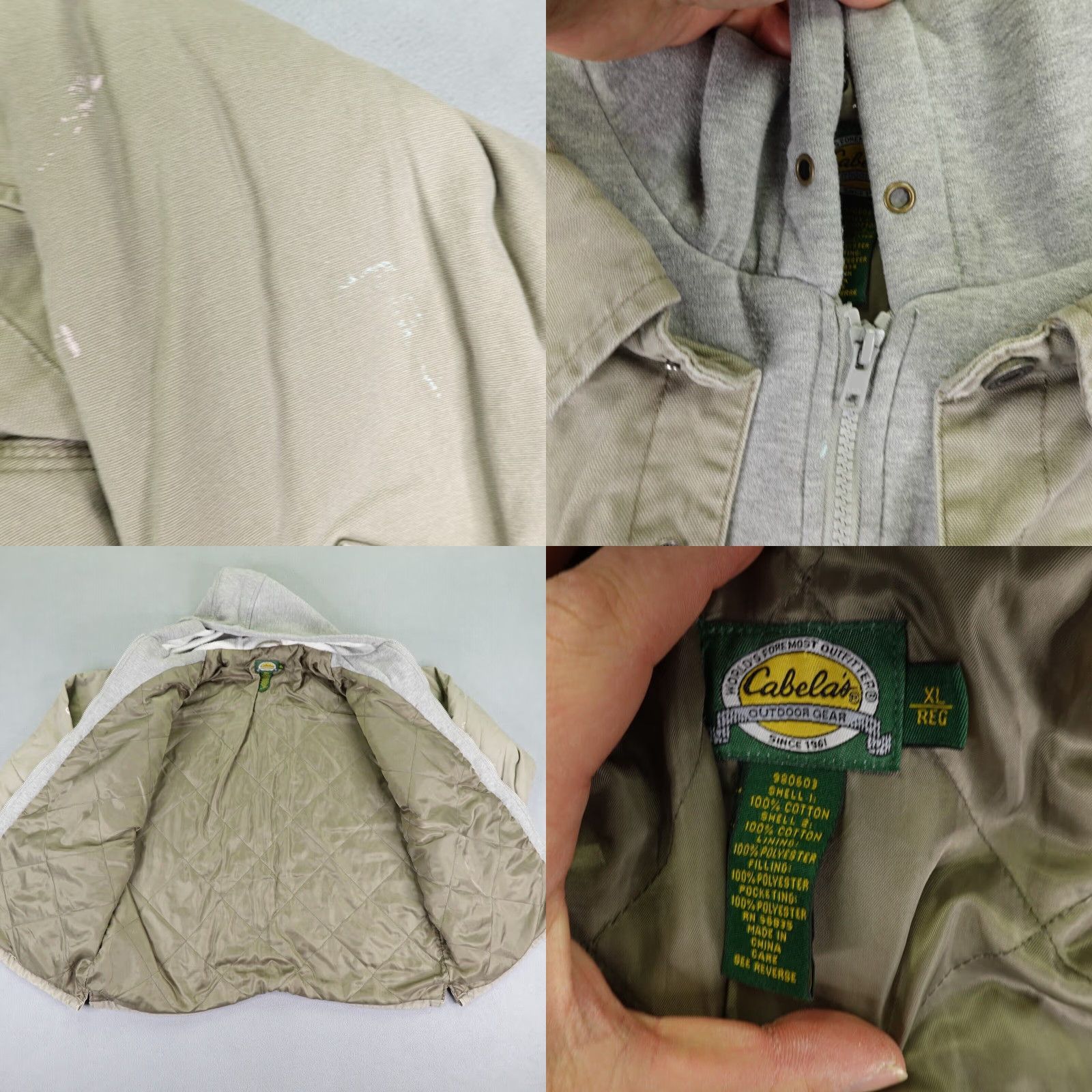Vintage Cabela's Jacket Mens XL Khaki Tan Quilted Hooded Insulated Lined Pockets Full Zip Snap Workwear Canvas Coat Size US XL / EU 56 / 4 - 8 Thumbnail