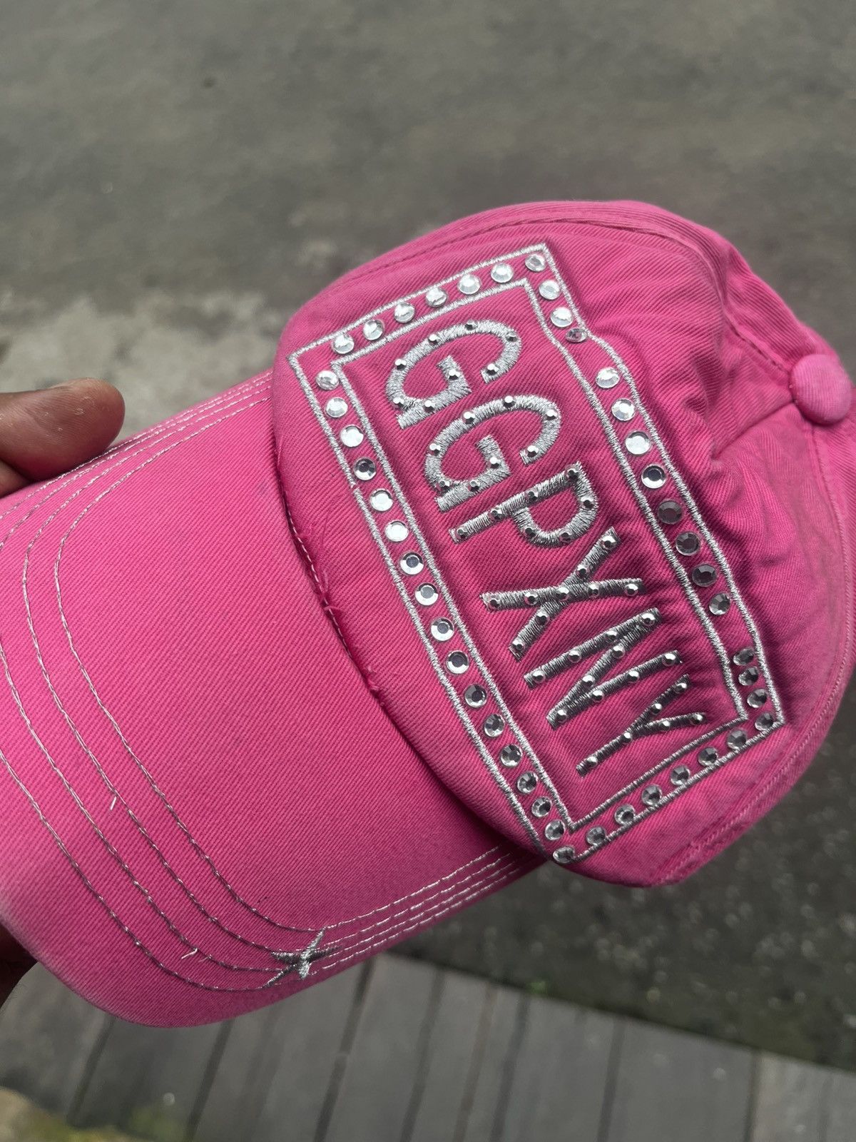 Japanese Brand GGPX New York Pink Rhinestone "GGPXNY" Distressed Hat Y2K Size ONE SIZE - 2 Thumbnail