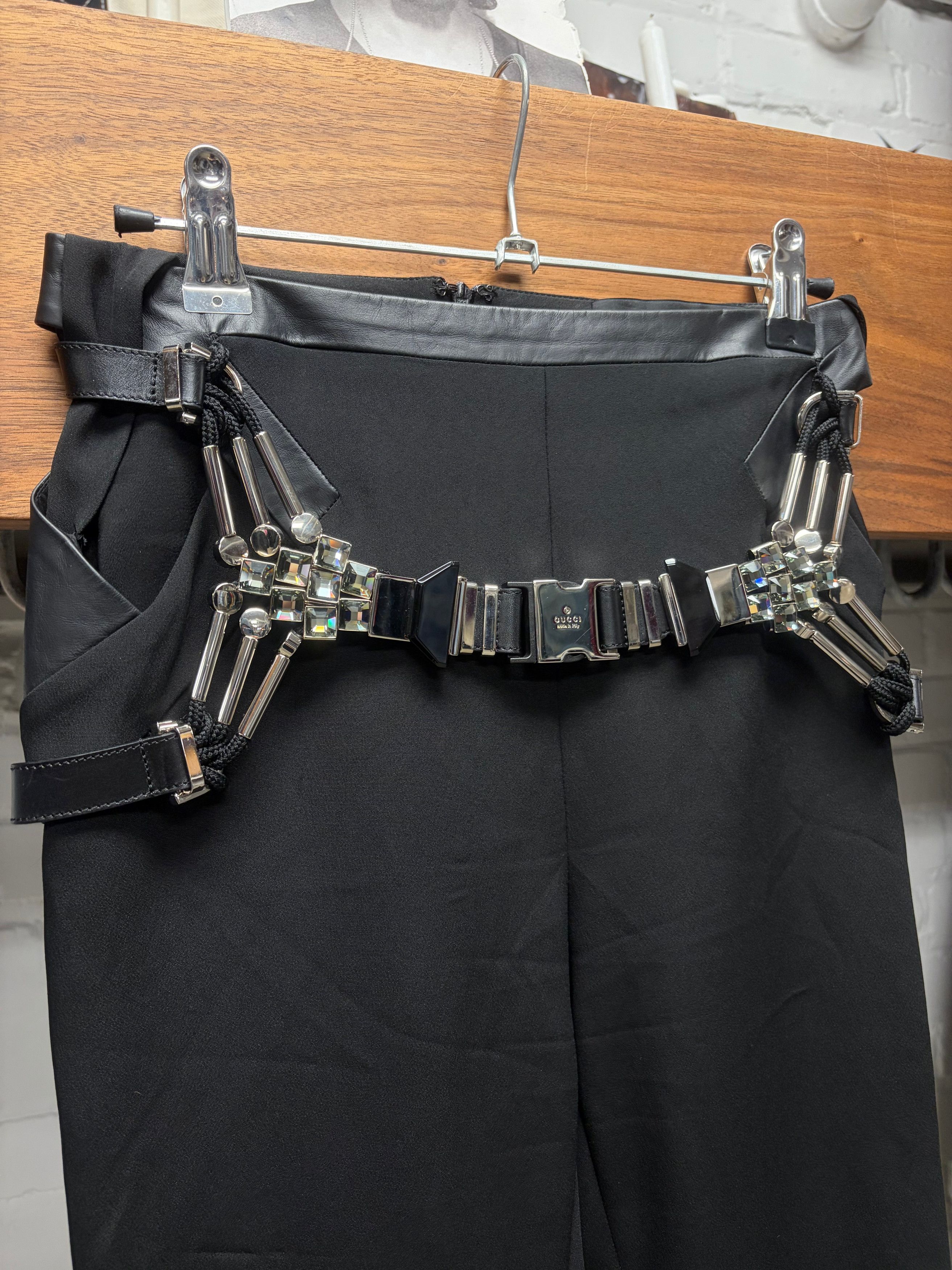 Gucci SS2010 Gucci by Frida Giannini Crystal Harness Closure Black Silk Trousers Size US 29 - 2 Thumbnail