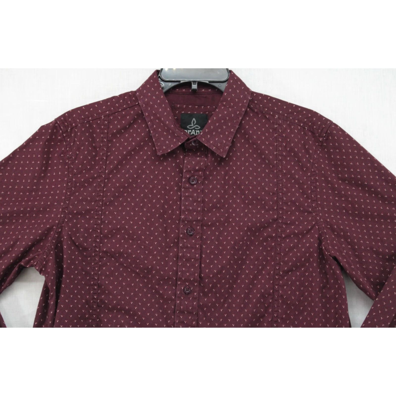 Prana prAna Shirt Mens Small Burgandy Slim Button Up Long Sleeve Flip Cuff Geometric Size US S / EU 44-46 / 1 - 2 Thumbnail