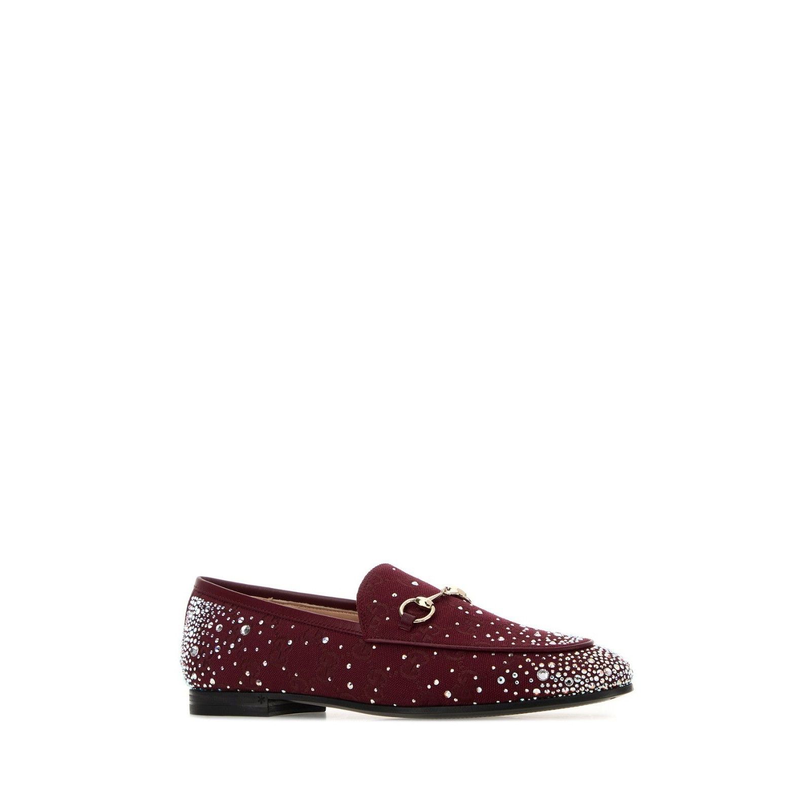 GUCCI Jordaan GG Rhinestone Jewel Red Fabric Loafers New (Wo