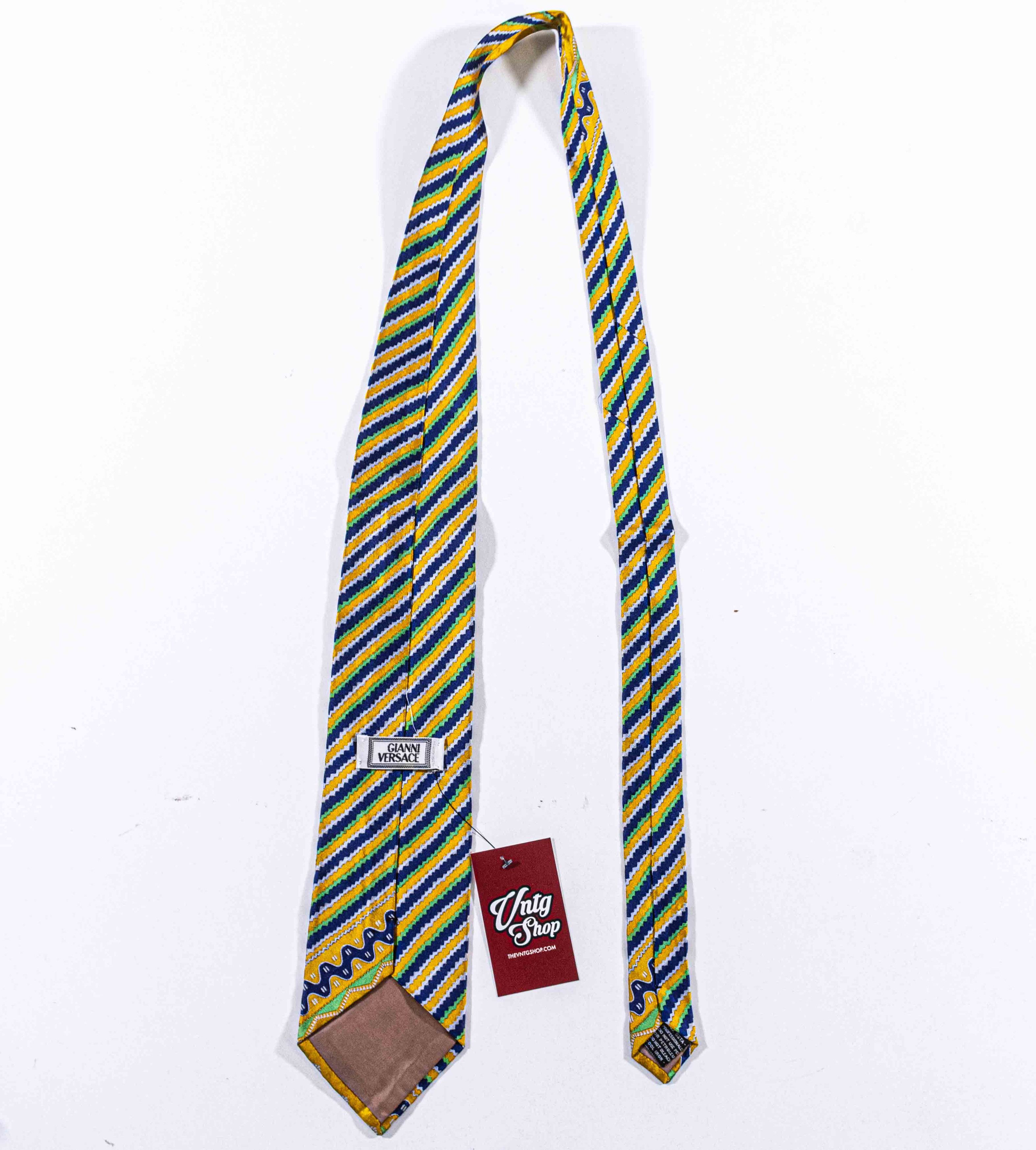 Versace Gianni Versace Tie Silk Striped Blue Gold 90s Italy Luxury Size ONE SIZE - 5 Thumbnail