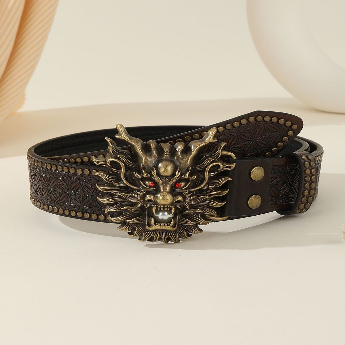Designer Dragon Retro Vintage Belt Riveted Belts Menswear Accessories Size ONE SIZE - 1 Thumbnail