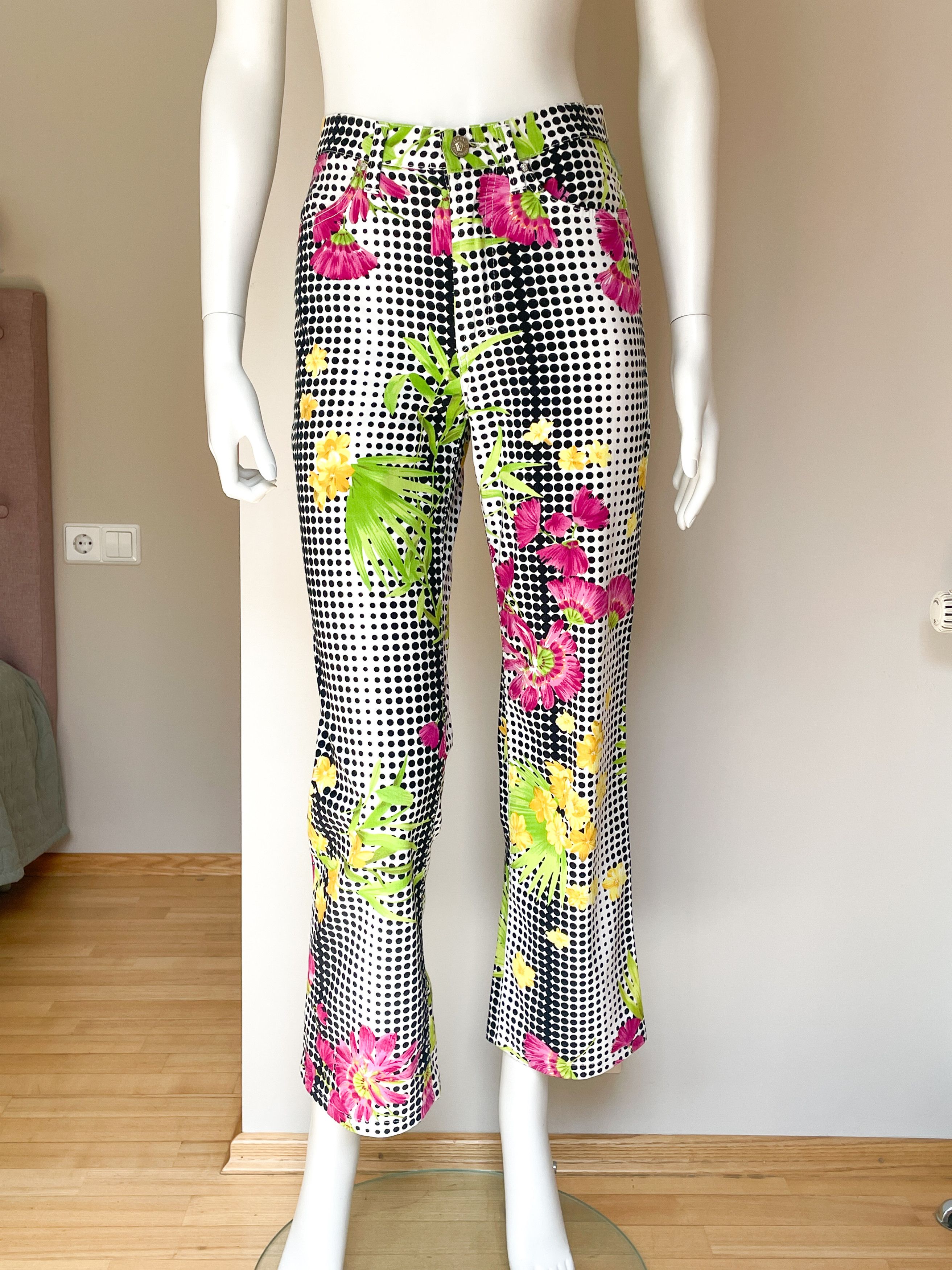 Versace dot grid floral pants Size 24" / US 00 / IT 34 - 3 Thumbnail
