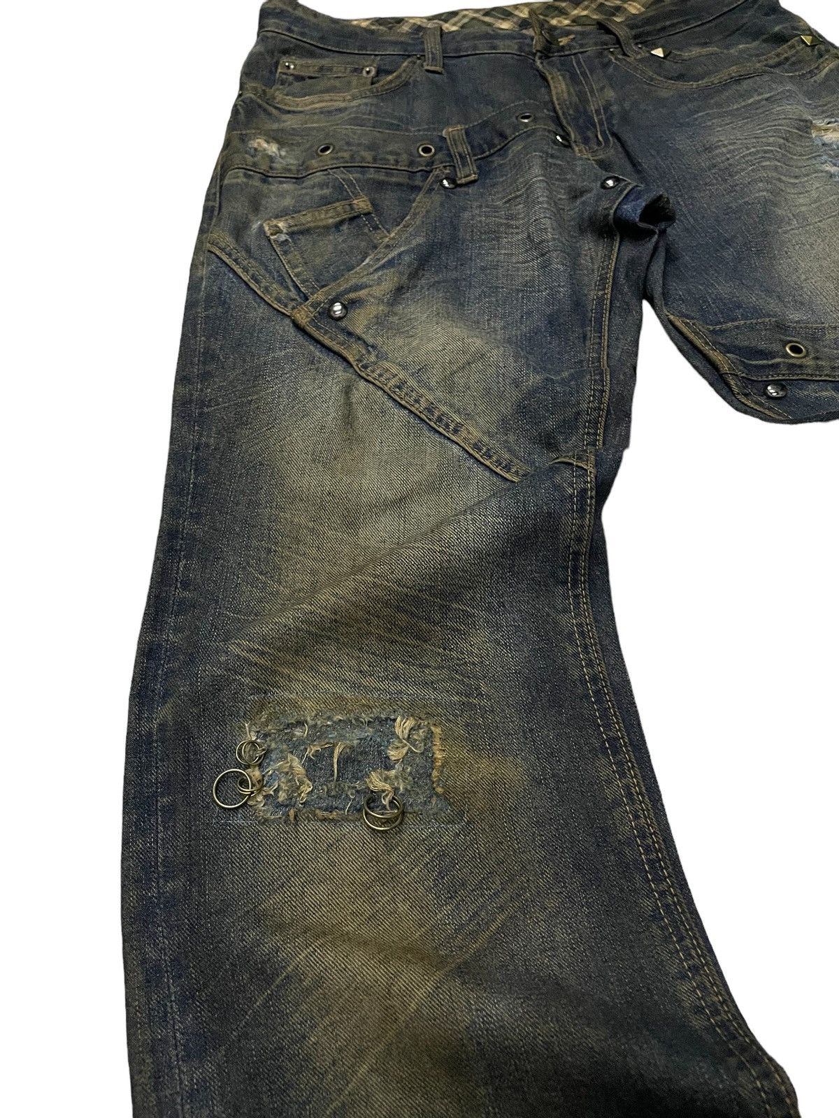 Hysteric Glamour × Levi's × Obelisk Levis 501 Asymmetrical Distressed Piercing Studded Mud Jeans Size US 32 / EU 48 - 15 Thumbnail