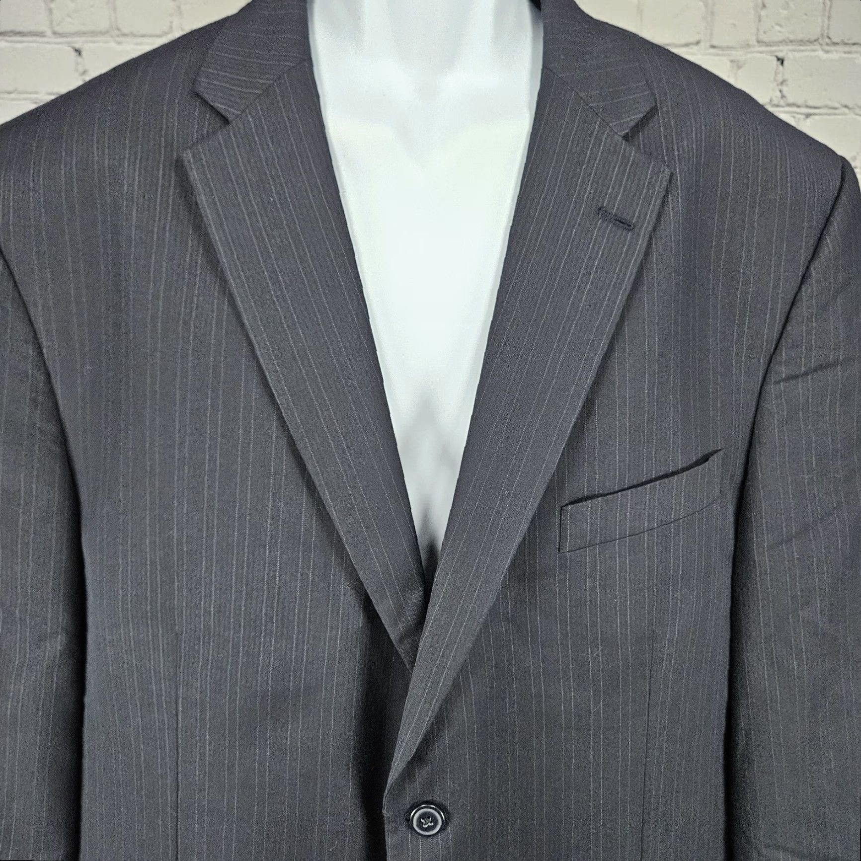 Haggar Haggar Navy Suit Up System 2 Piece Set Notch Jacket 2-Button Single-Vented Full Back Striped 46L 36x32 Mens Wirh Size 46R - 7 Thumbnail