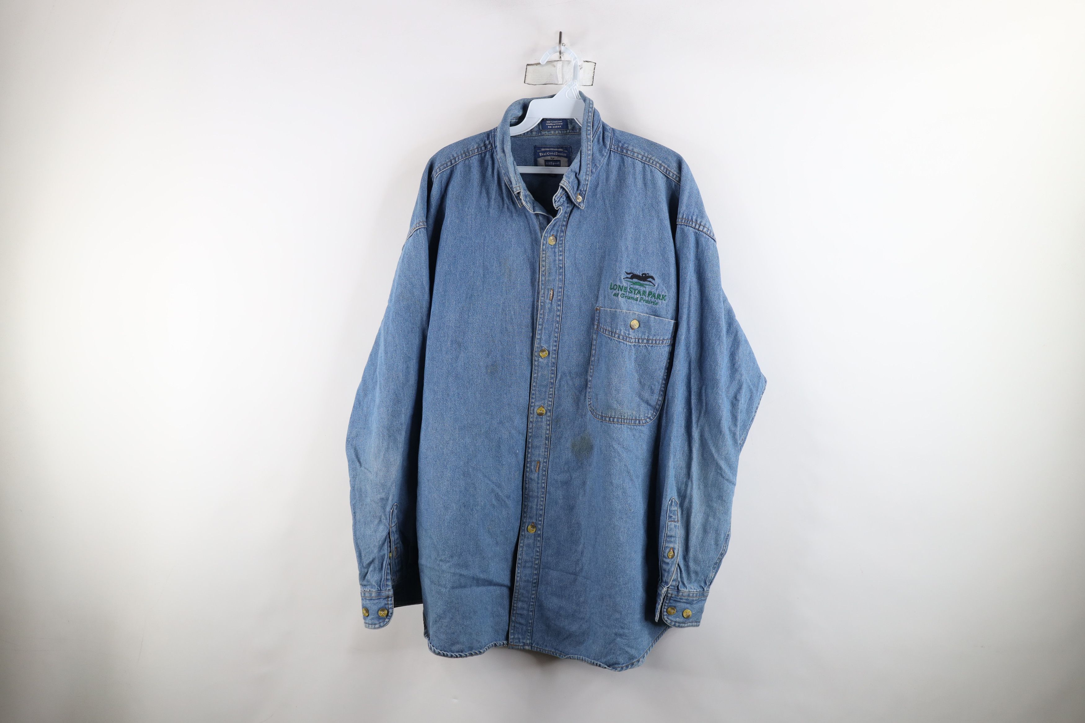 Vintage Vintage 90s Star Park Horse Racing Denim Jean Button Shirt Size US XL / EU 56 / 4 - 1 Thumbnail