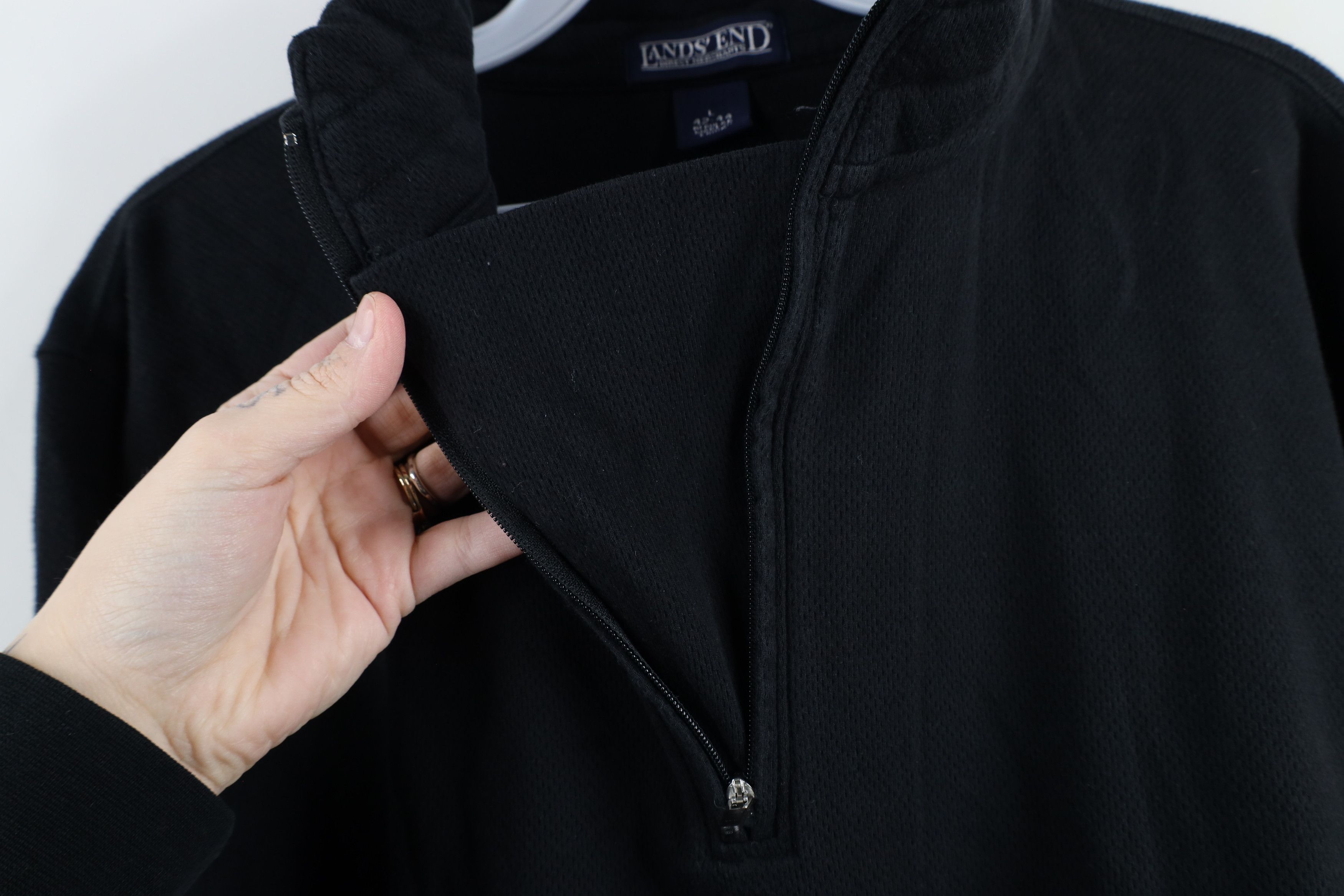 Lands' End × Vintage Vintage Lands End Thermal Knit Half Zip Sweater Black Size US L / EU 52-54 / 3 - 5 Thumbnail