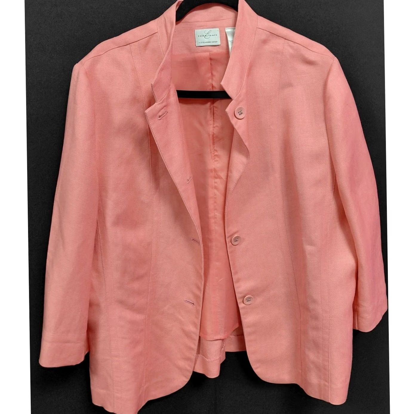 Vintage Emma James Blazer Linen Blend Pink Solid 3/4 Sleeve Size 16 Women Size XXL / US 16-18 / IT 52-54 - 2 Thumbnail