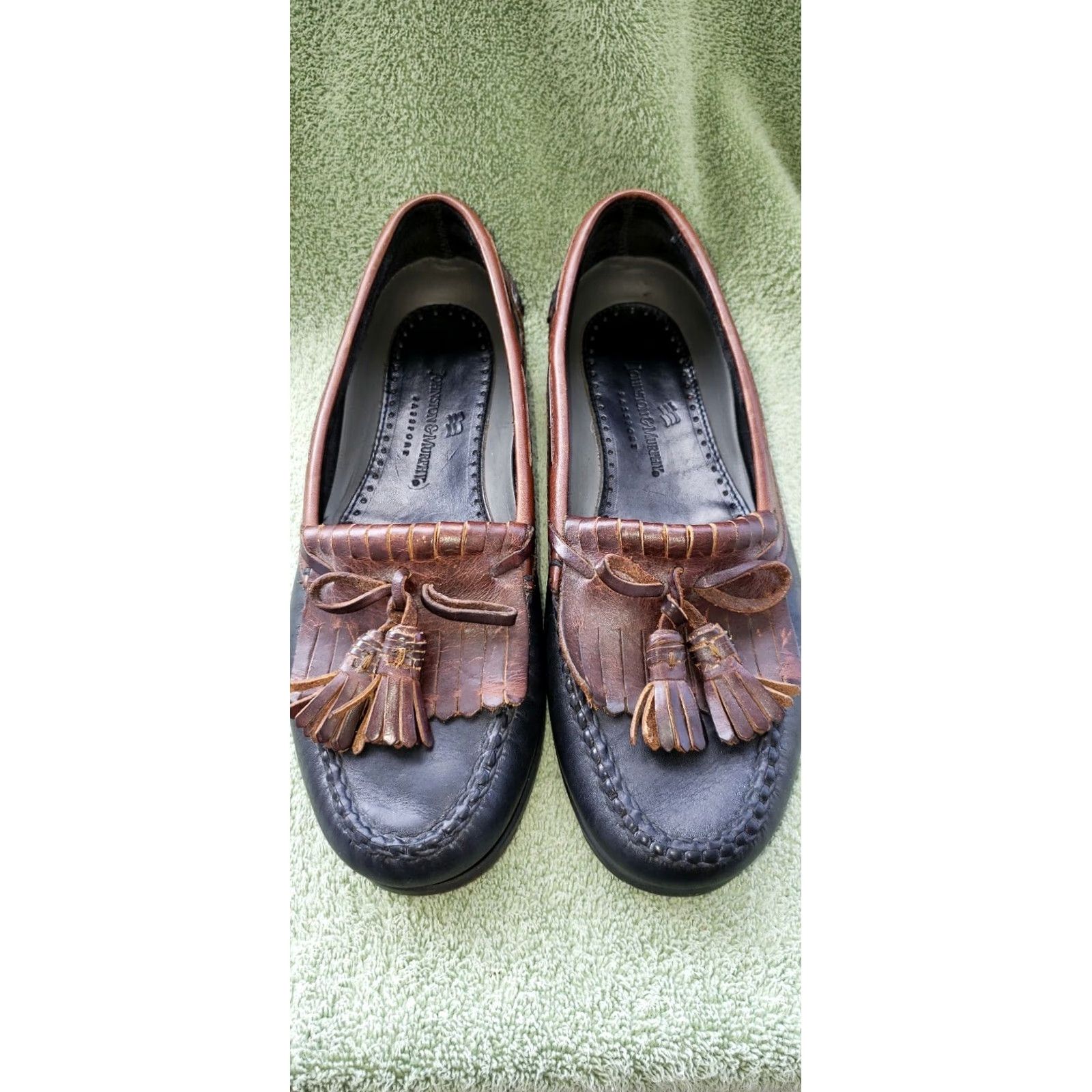 Johnston & Murphy Johnston & Murphy Passport Loafers Men 9D Two Toned Black Brown Tassels Leather Boat Lacing Casual Shoes Size US 9 / EU 42 - 3 Thumbnail