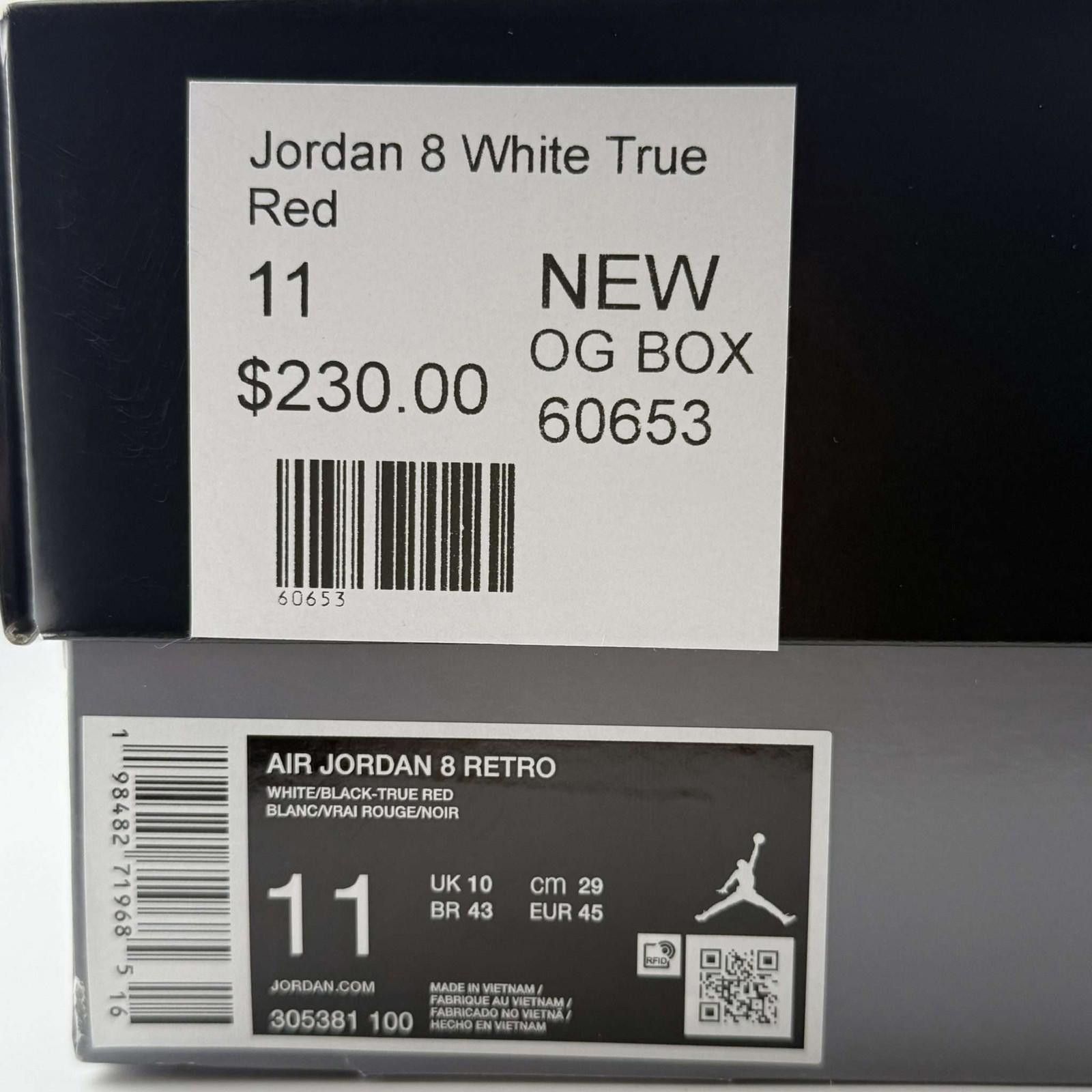 Nike Air Jordan 8 Retro White/Black-True Red 11 New 305381-100 Size US 11 / EU 44 - 8 Thumbnail