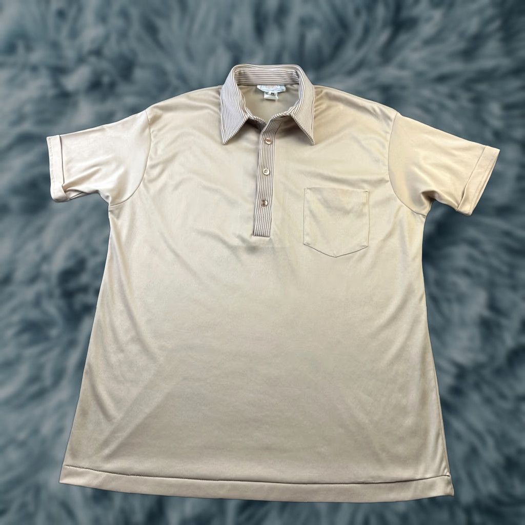Haband VINTAGE Haband Polo Shirt Mens Medium Beige Tan 70s Retro Bowling Disco Collar Mens Size US M / EU 48-50 / 2 - 1 Thumbnail