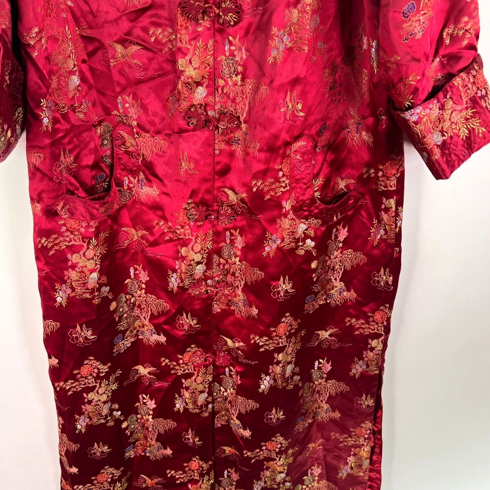 Vintage VINTAGE Esme Red Embroidered House Coat Shirt XXL 1990s Art Deco Silk Duster Jacket Rayon Womens Size XXL / US 16-18 / IT 52-54 - 4 Thumbnail