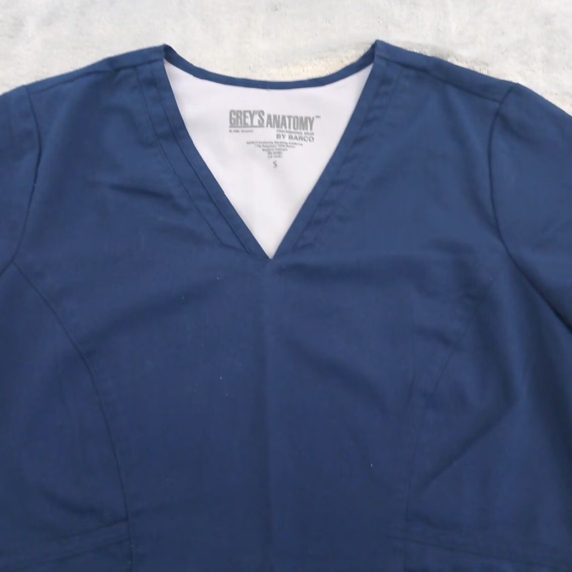 Vintage Grey's Anatomy Scrub Top Womens Small Blue V Neck Short Sleeve style #41452 Size S / US 4 / IT 40 - 2 Thumbnail