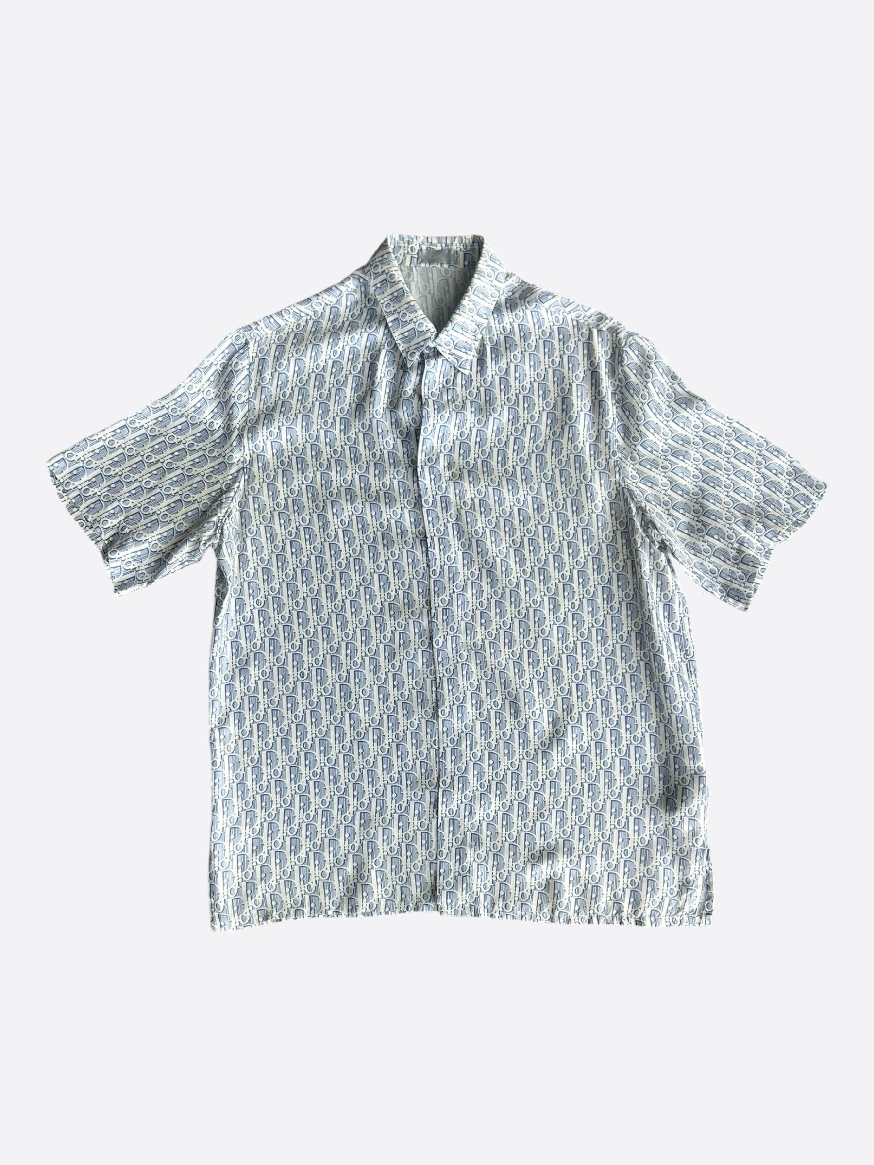 Dior Dior White & Blue Oblique Silk Button Up Shirt Size US L / EU 52-54 / 3 - 1 Thumbnail