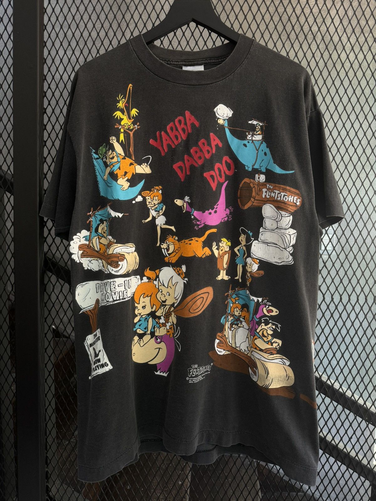 image of Vintage 1994 The Flintstones All Over Print Yabba Dabba Doo in Black, Men's (Size XL)