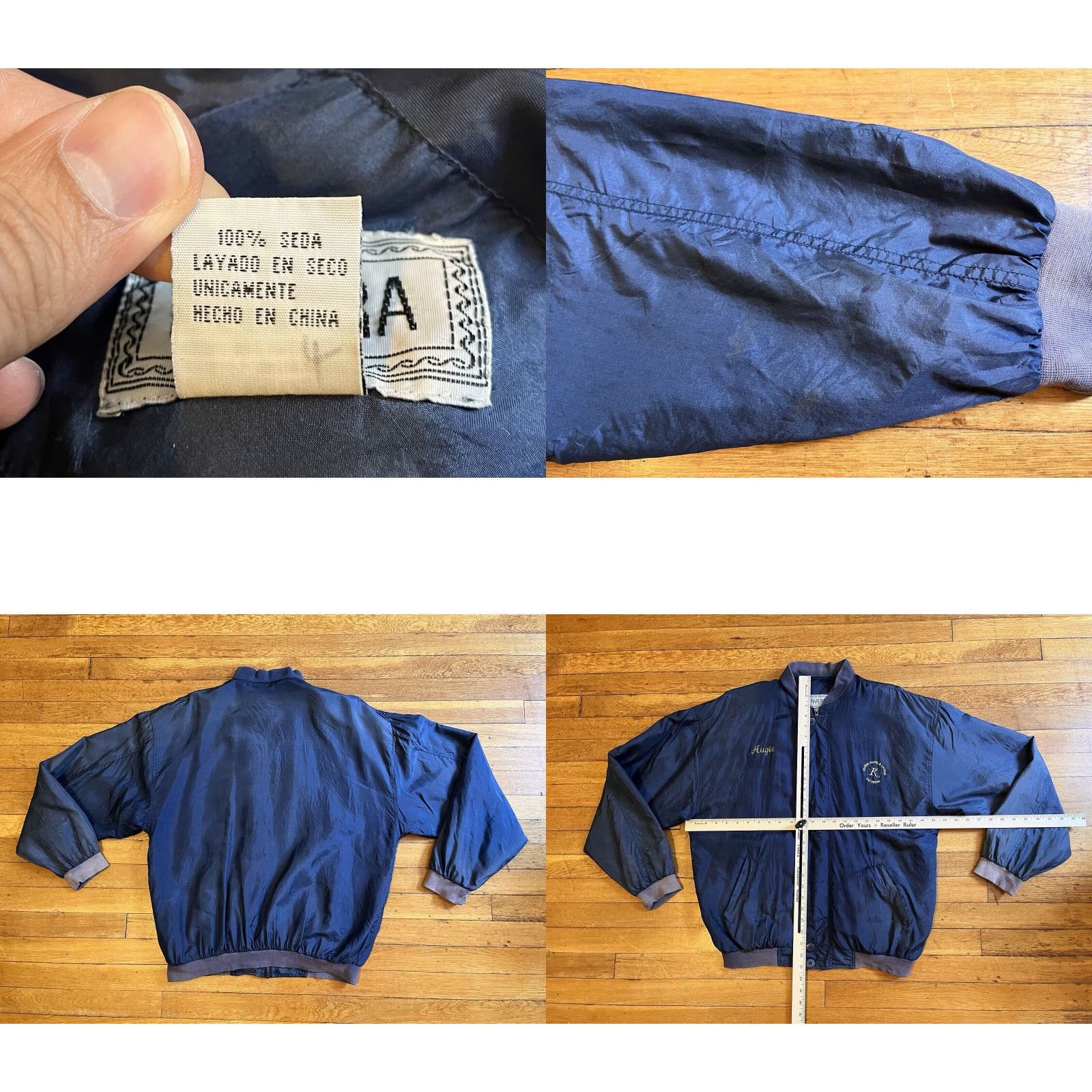 Rivieras VINTAGE Riviera Hotel & Casino Silk Jacket Men’s Large Blue Bomber Jacket Short Chest 48 in Embroidered AUGIE Mens 80s City Retro Money Size US L / EU 52-54 / 3 - 8 Thumbnail