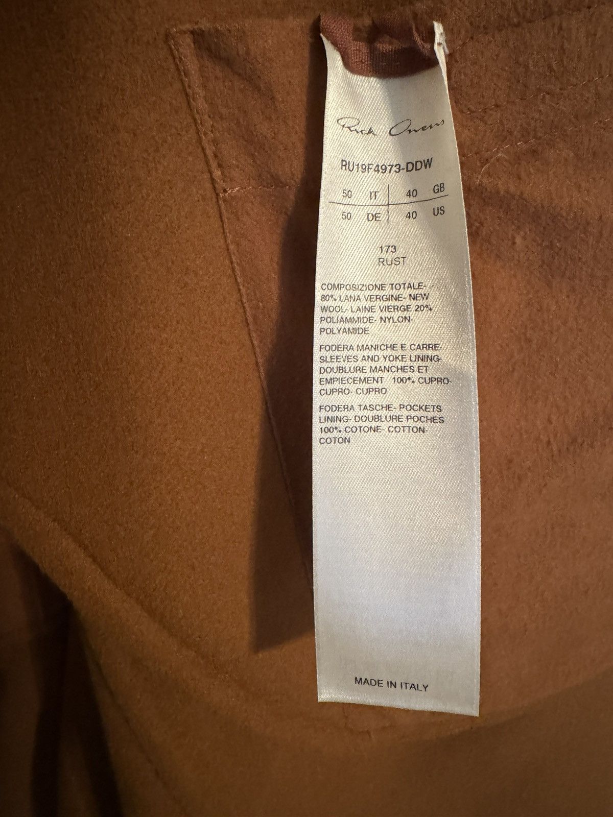 Rick Owens Rick Owens Larry Soft Coat in Rust - Brand New with Tags! Size US M / EU 48-50 / 2 - 7 Thumbnail