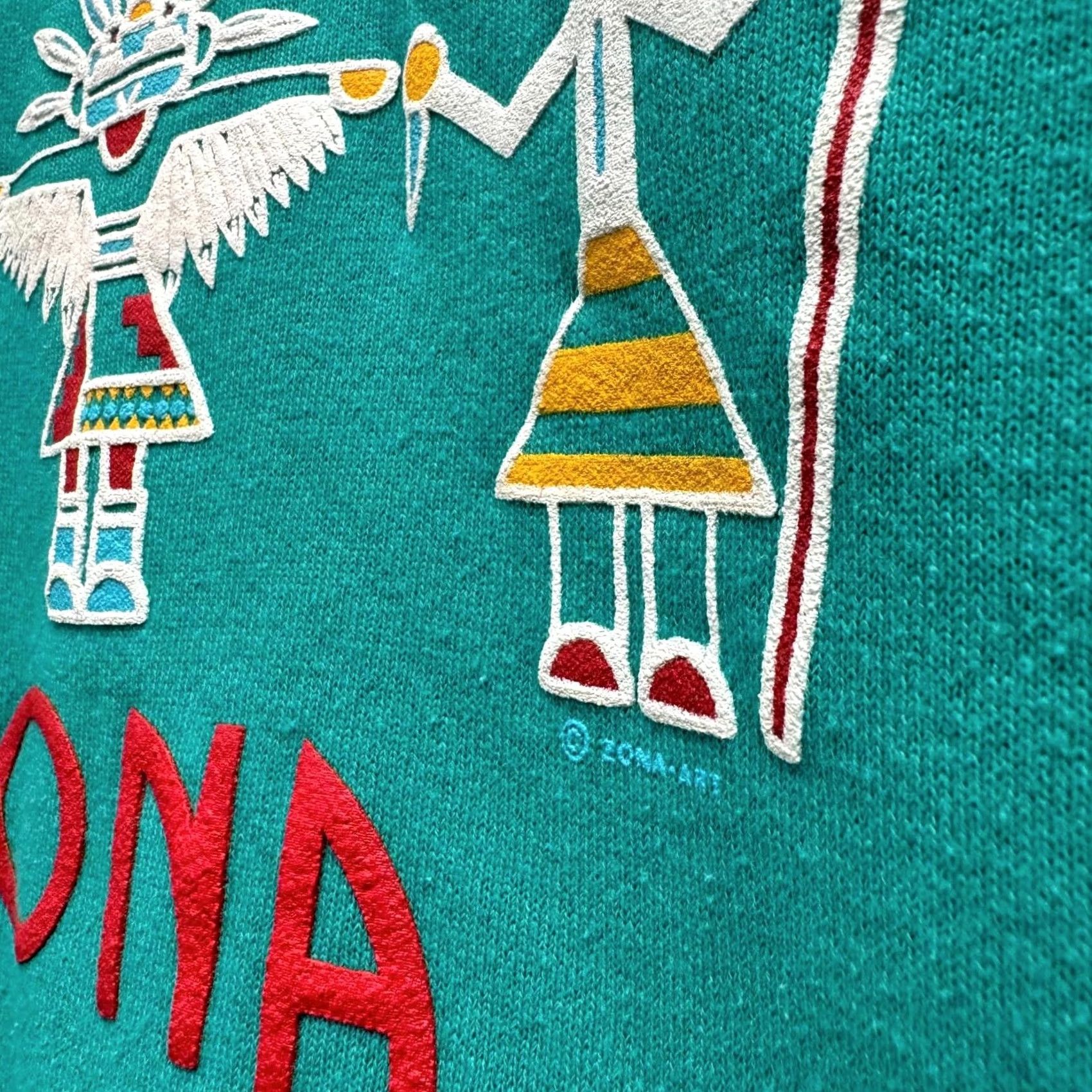 Fruit Of The Loom VINTAGE Fruit of the Loom Sweatshirt Large L Blue Pullover Made in USA Teal Puff Print Arizona Men Size US L / EU 52-54 / 3 - 3 Thumbnail