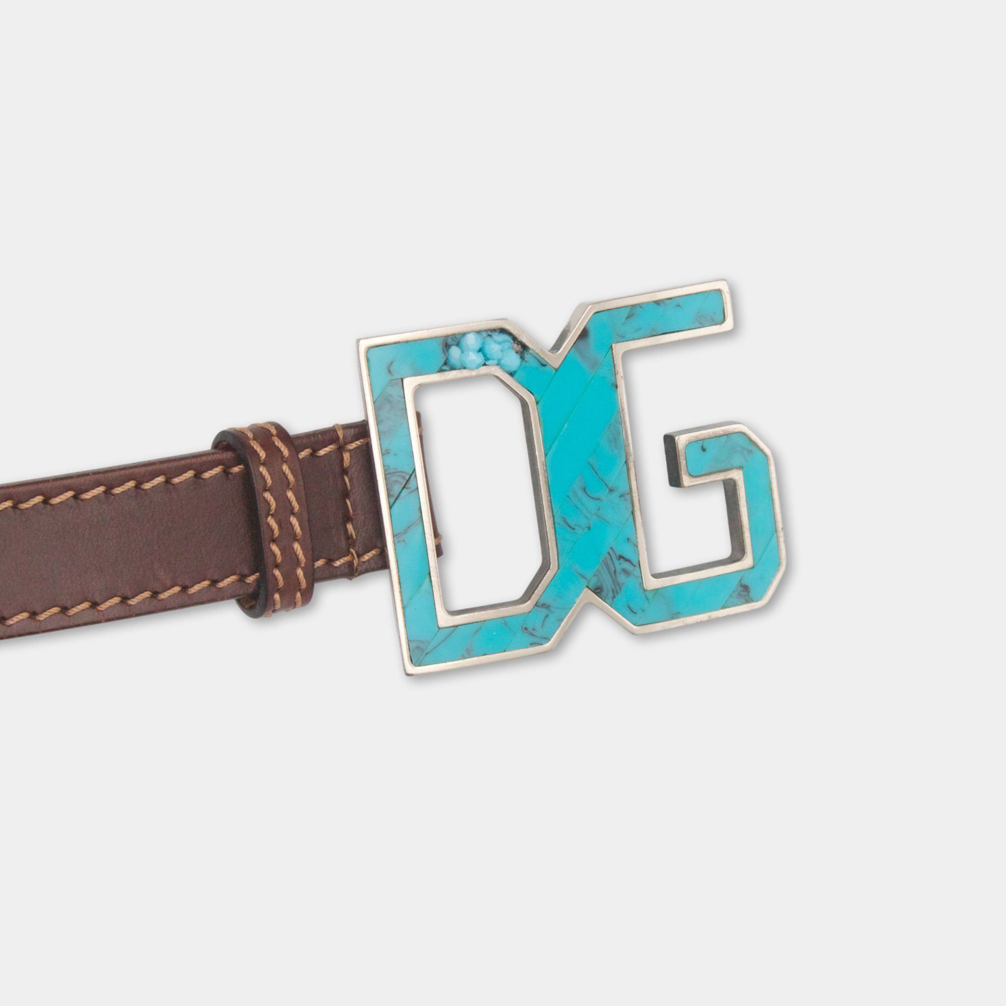 Dolce & Gabbana Dolce & Gabbana Marble Logo Teal Belt Size ONE SIZE - 2 Thumbnail