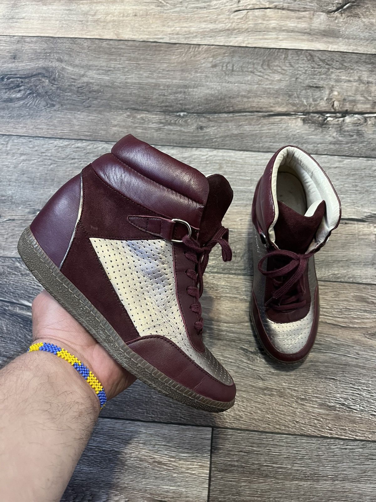 Sandro Sandro Leather Burgundy High Top Bobby Sneakers Marant Style Size US 7.5 / IT 37.5 - 1 Thumbnail