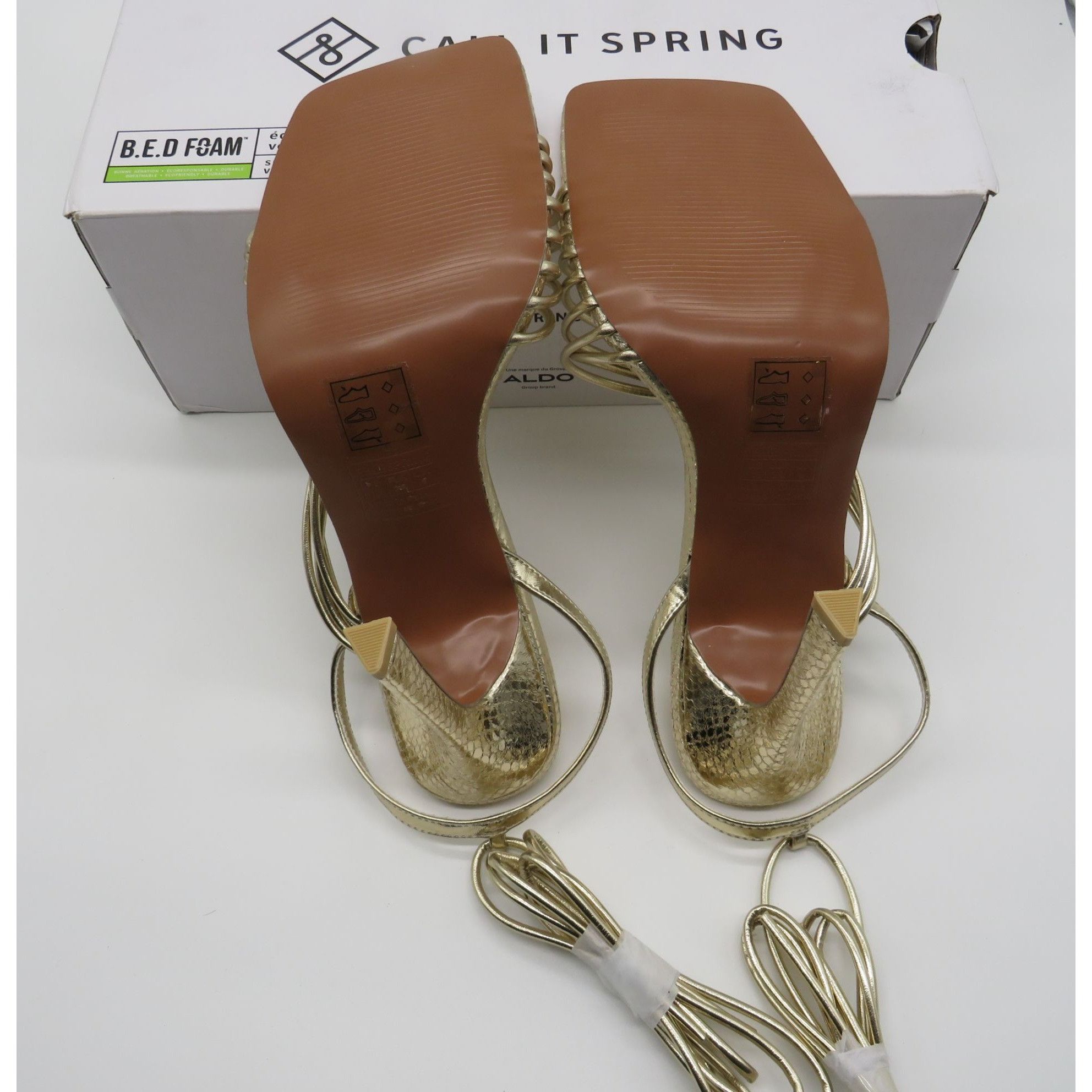 Call It Spring Call It Spring Women's Strappy Gold Heeled Sandals Square To Size US 8.5 / IT 38.5 - 7 Thumbnail
