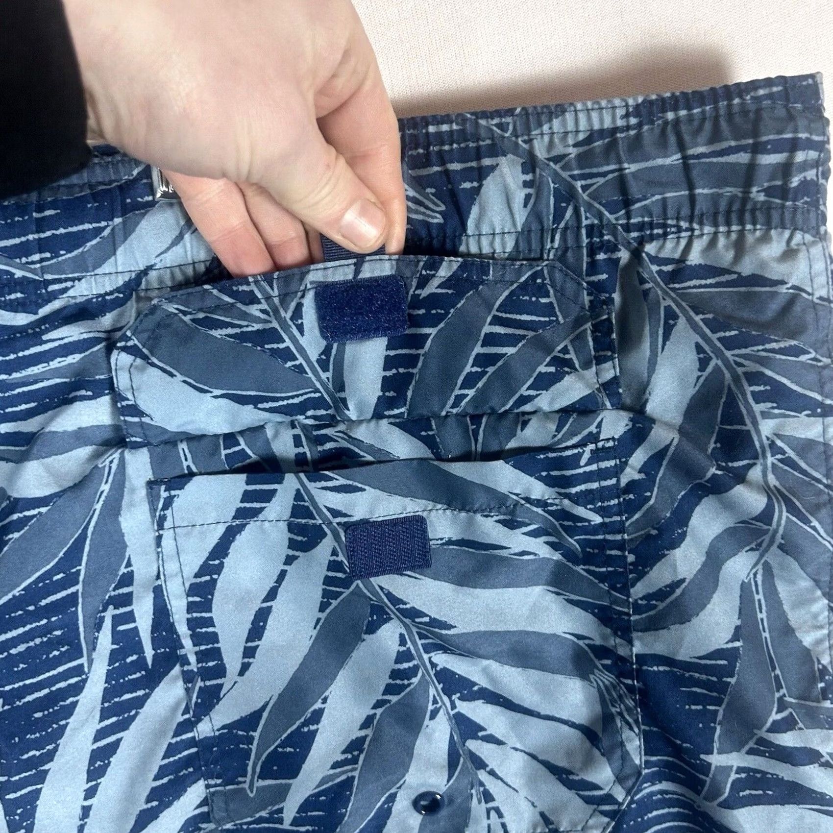 Vintage OP Ocean Pacific Mens 3XL Swim Trunks Blue Palm Leaf Print Drawstring Pockets Size ONE SIZE - 6 Thumbnail
