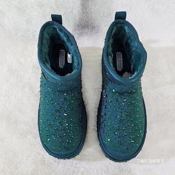 Other Ego Flashy Winter Platform Ankle Boots Green Rhinestones Size US 8.5 / IT 38.5 - 4 Thumbnail