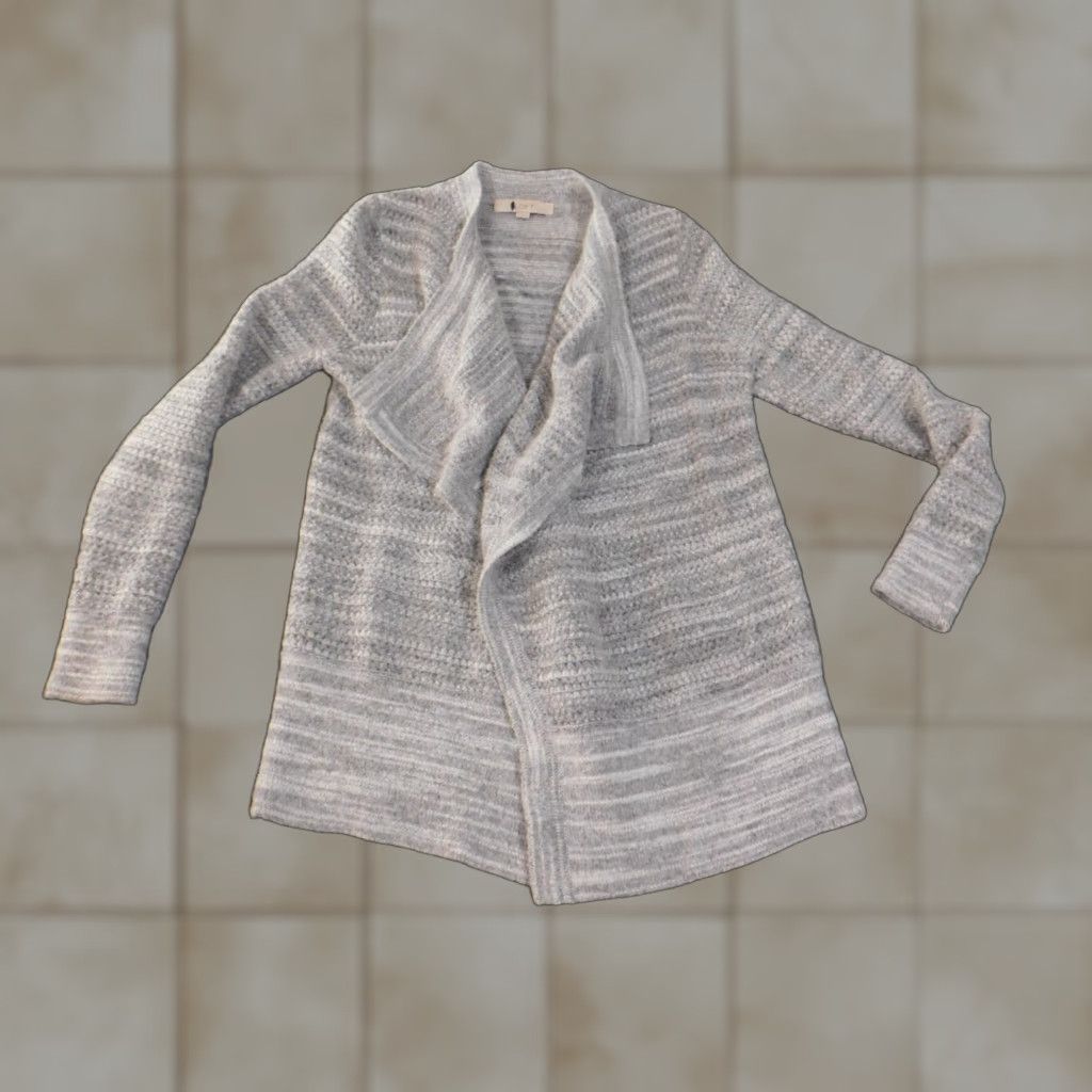Loft LOFT Cardigan Sweater Small Gray Open-Knit Acrylic Polyester Womens Crew Neck Long Sleeve Stretch Casual Modern Designer Size S / US 4 / IT 40 - 1 Thumbnail
