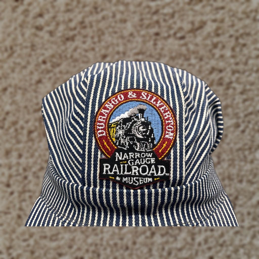 Durango VINTAGE Durango & Silverton Engineer Hat Cap Snap Back Adult Blue Stripe Cotton Made USA Size ONE SIZE - 1 Thumbnail