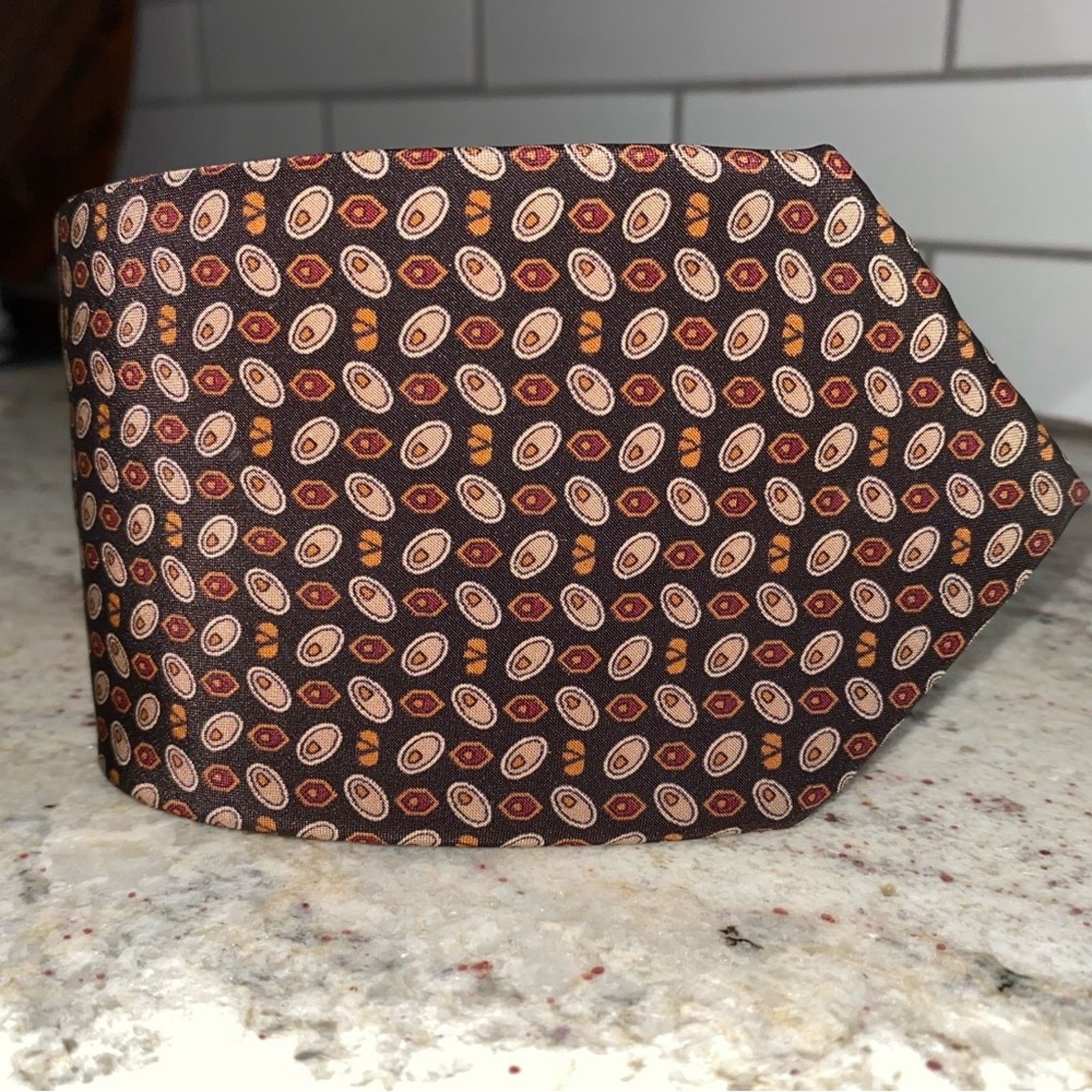 Valentino VALENTINO Men’s $220 100% Silk Designer Tie Black Brown Size ONE SIZE - 2 Thumbnail