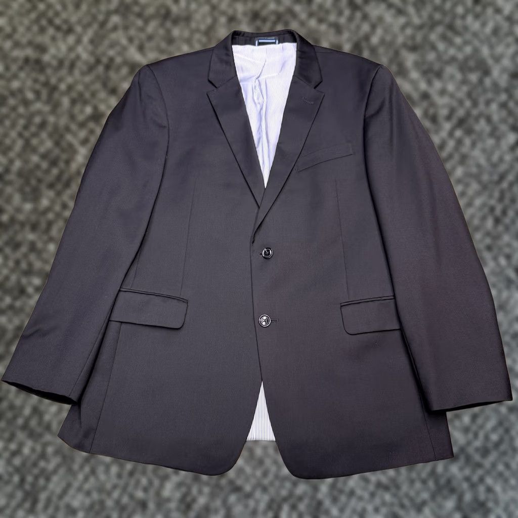 Tommy Hilfiger Tommy Hilfiger Suit Jacket 42R Black Blazer Wool Regular Mens Blazer 2-Button Notch Lapel, Double-Vented, Dry Clean Only, Solid, Vintage: No Size 42R - 1 Thumbnail