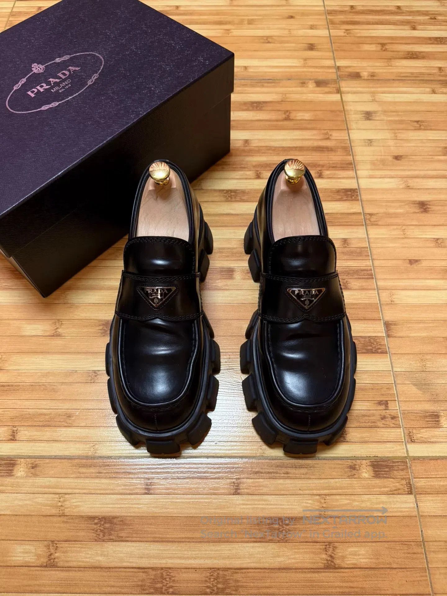 Prada prada black leather platform shoes with logo. Size US 8 / EU 41 - 1 Thumbnail
