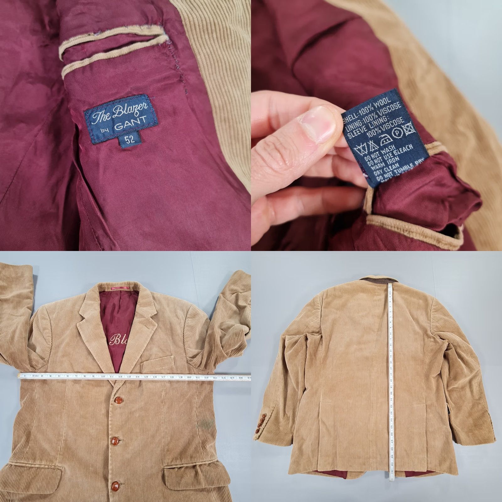 Gant GANT Blazer Men Corduroy Brown 42 R Single Breasted Vintage Jacket Slim? No Pattern Size 42R - 8 Thumbnail
