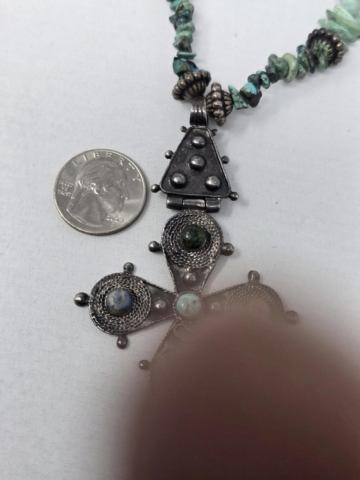 The Unbranded Brand Sterling Silver Cross Pendant Necklace w/ multiple gemstones Size ONE SIZE - 5 Thumbnail
