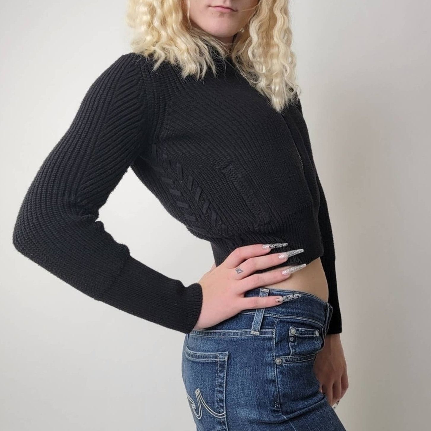 Lululemon Athleta Black Ribbed Zip Up Cropped Sweater - XXS Size XXS / US 00 / IT 34 - 1 Thumbnail