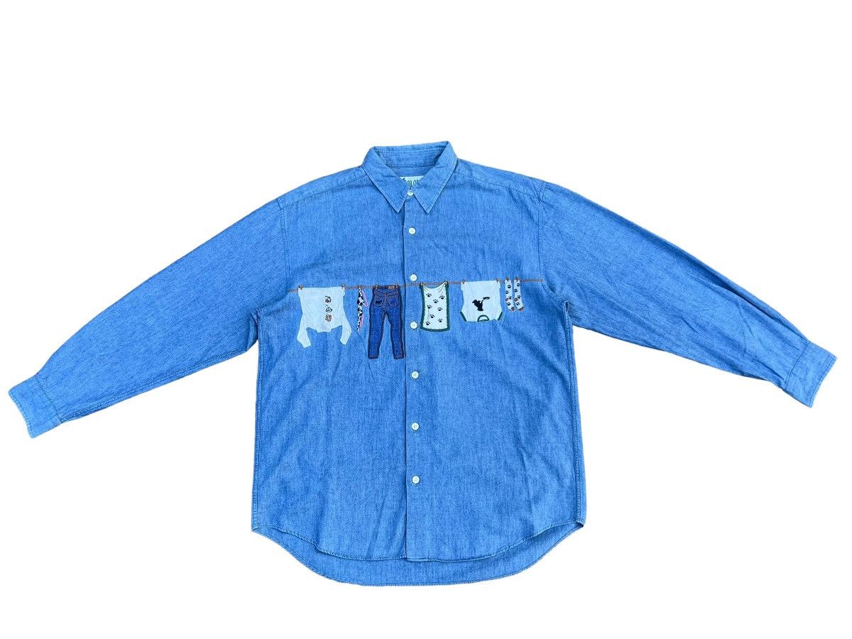 Vintage Vintage 90s Mise Au Green Drying Laundry Chambray Shirt Size US L / EU 52-54 / 3 - 1 Thumbnail