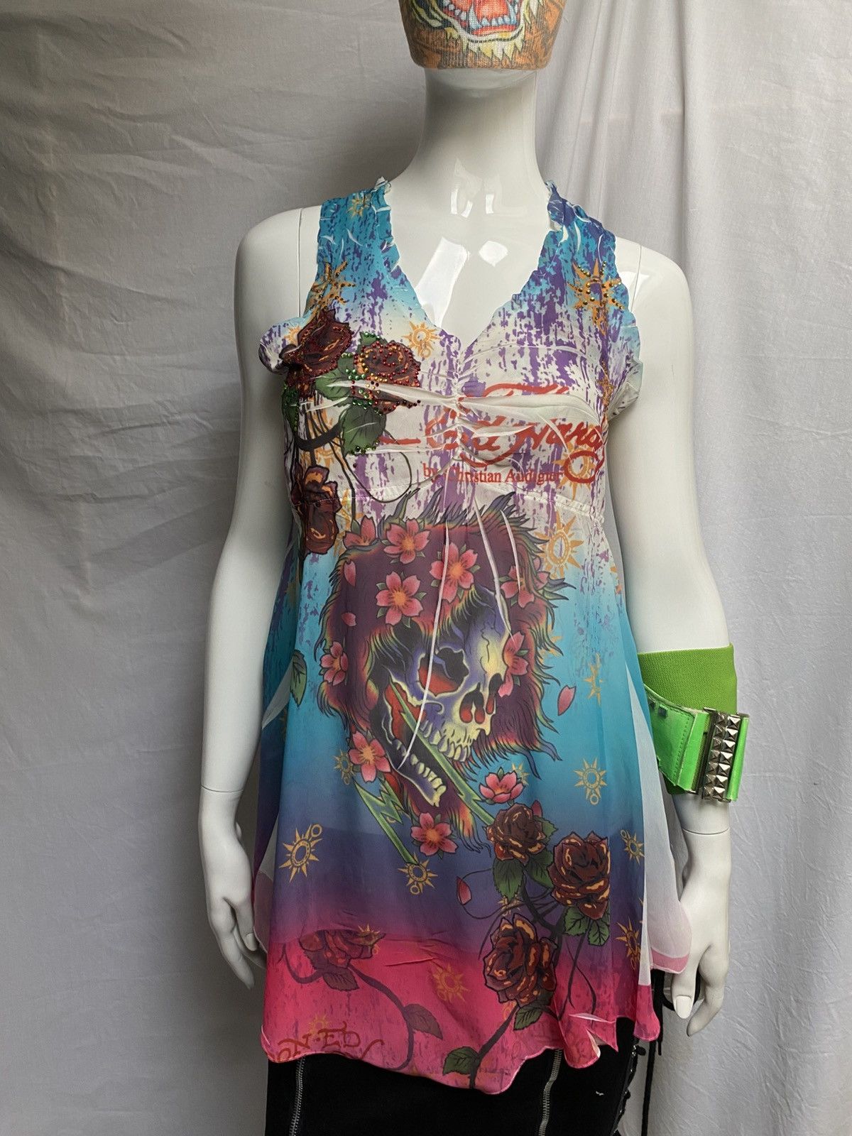 Ed Hardy 2010s sleeveless structured Ed Hardy mesh blouse Size S / US 4 / IT 40 - 2 Thumbnail