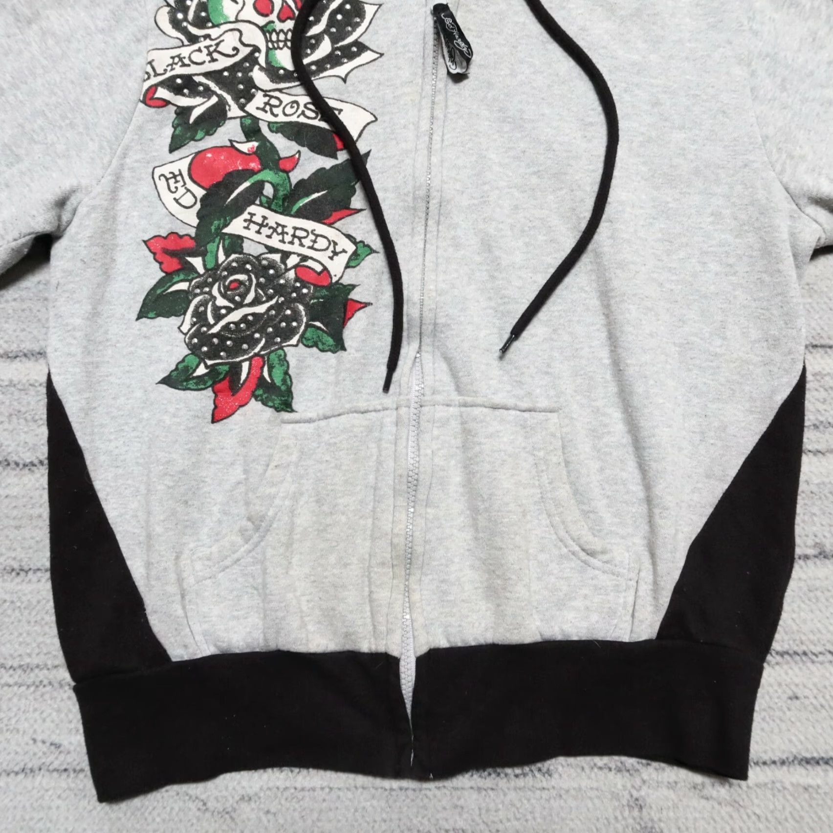 Ed Hardy Vintage Ed Hardy Hoodie Jacket Size M Womens Heather Black Two Tone Rose Black Size M / US 6-8 / IT 42-44 - 3 Thumbnail
