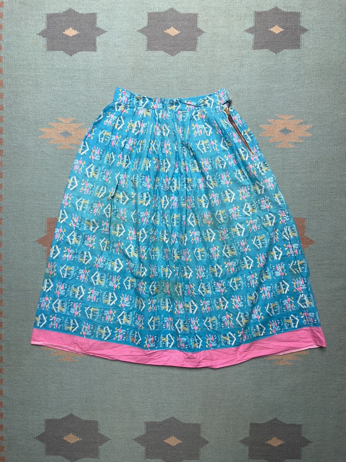 Vintage 1950s novelty print skirt ice skating cotton pleat midi? 24” Size 24" / US 00 / IT 34 - 1 Thumbnail