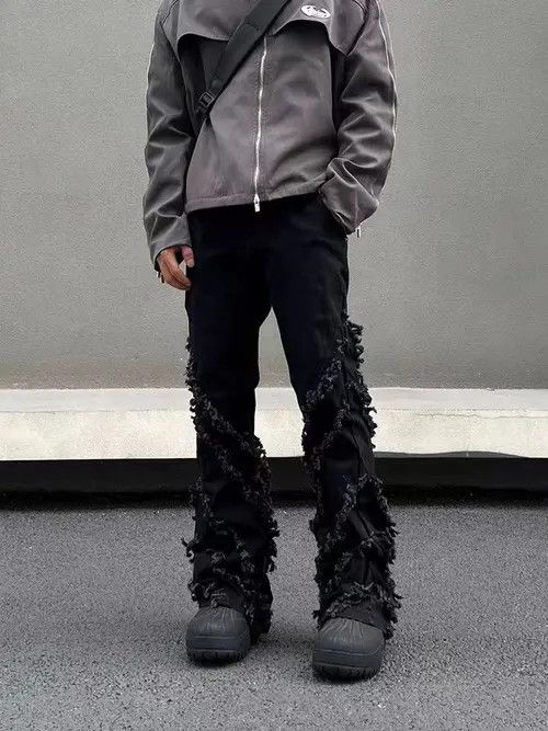 image of Vintage Fringed Raw Edge Bootcut Jeans in Black, Men's (Size 32)