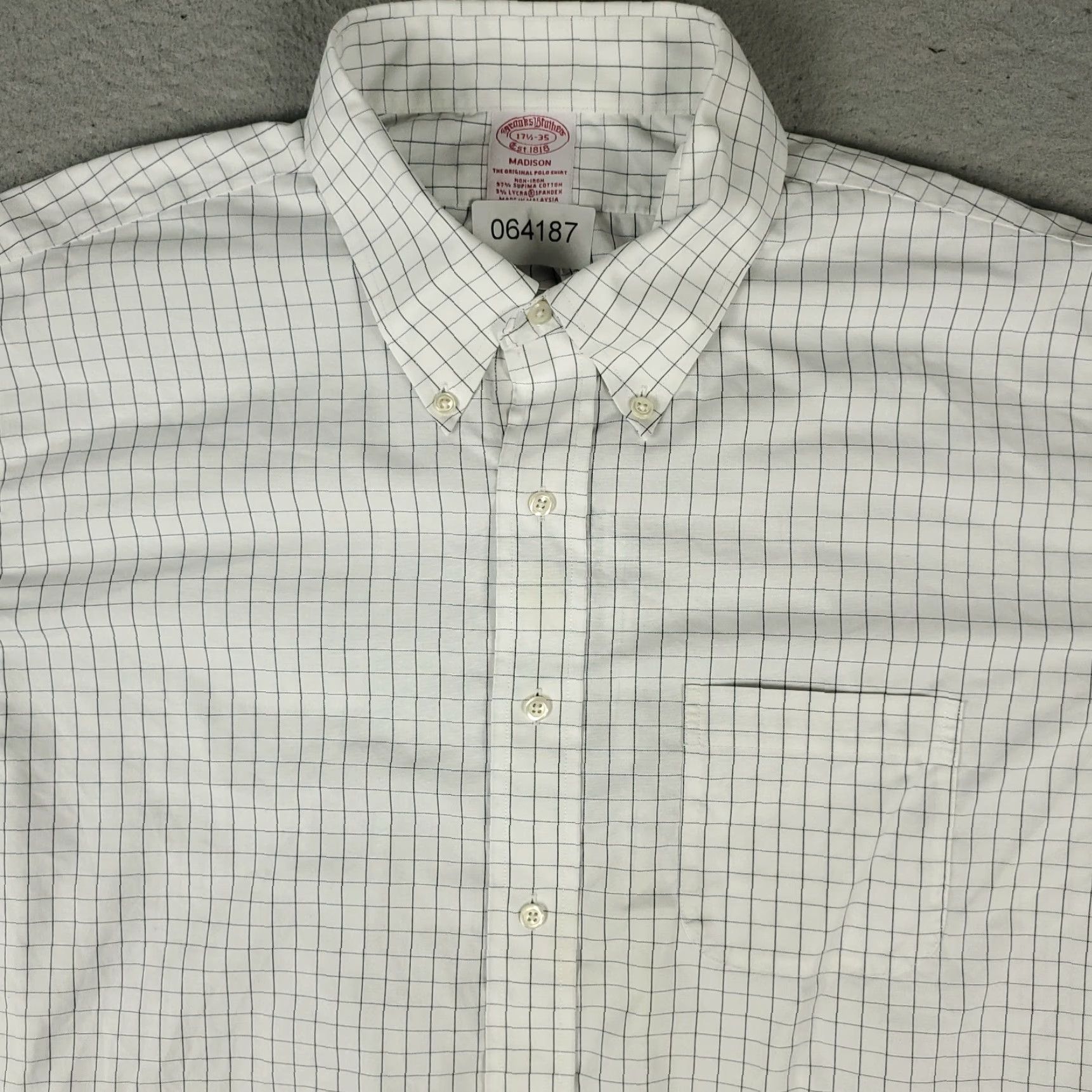 Brooks Brothers BROOKS BROTHERS Shirt Mens 17.5 White Check Madison Dress Button Up Long Sleeve Size 46R - 2 Thumbnail