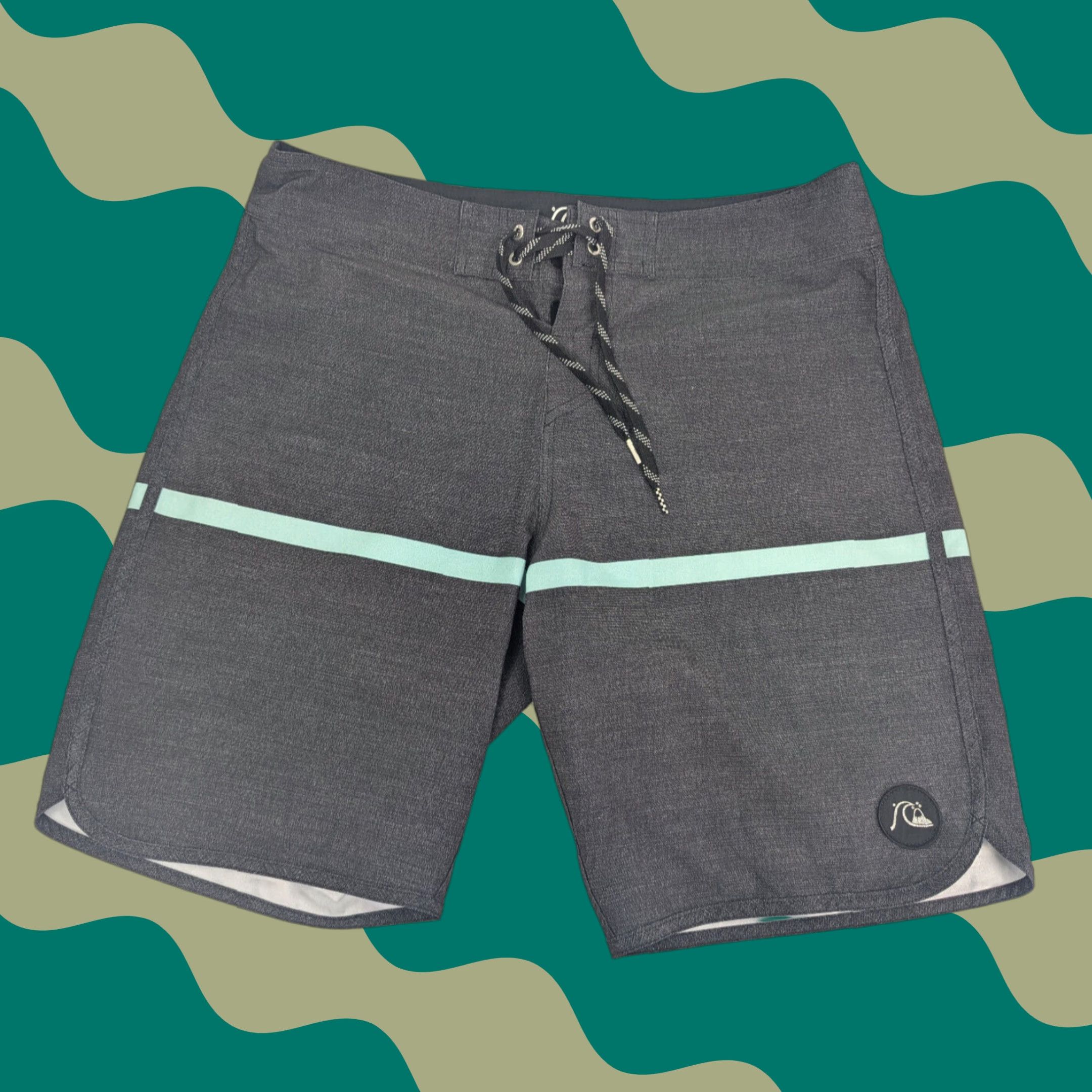 Quiksilver Quiksilver Board Shorts Mens 34 Grey Teal Stripe Swim Trunks Zip Pocket Surfer Size US 34 / EU 50 - 1 Thumbnail