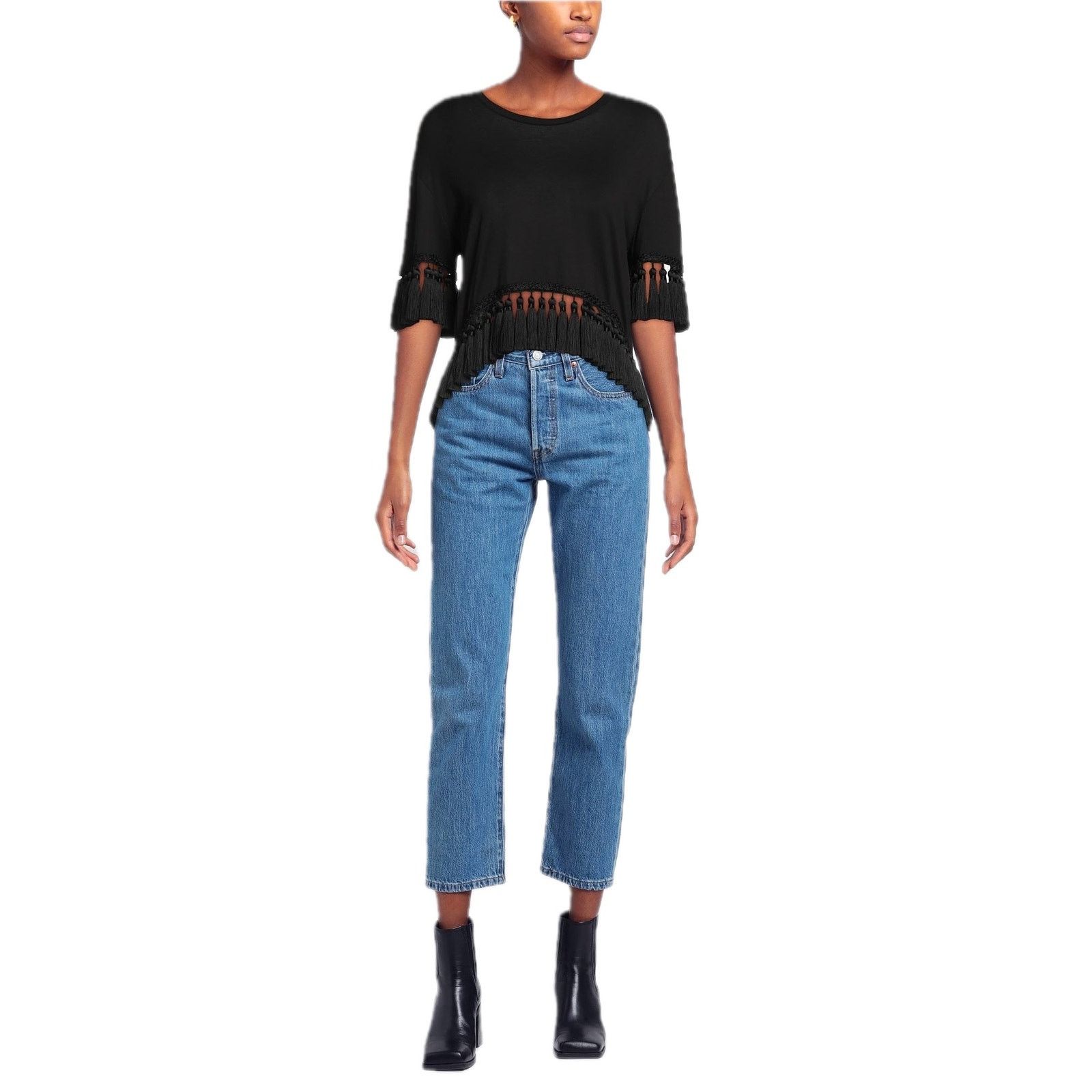 Dolce & Gabbana Dolce & Gabbana Black Tassel Trimmings Jersey T-Shirt IT 38 Size XS / US 0-2 / IT 36-38 - 2 Thumbnail