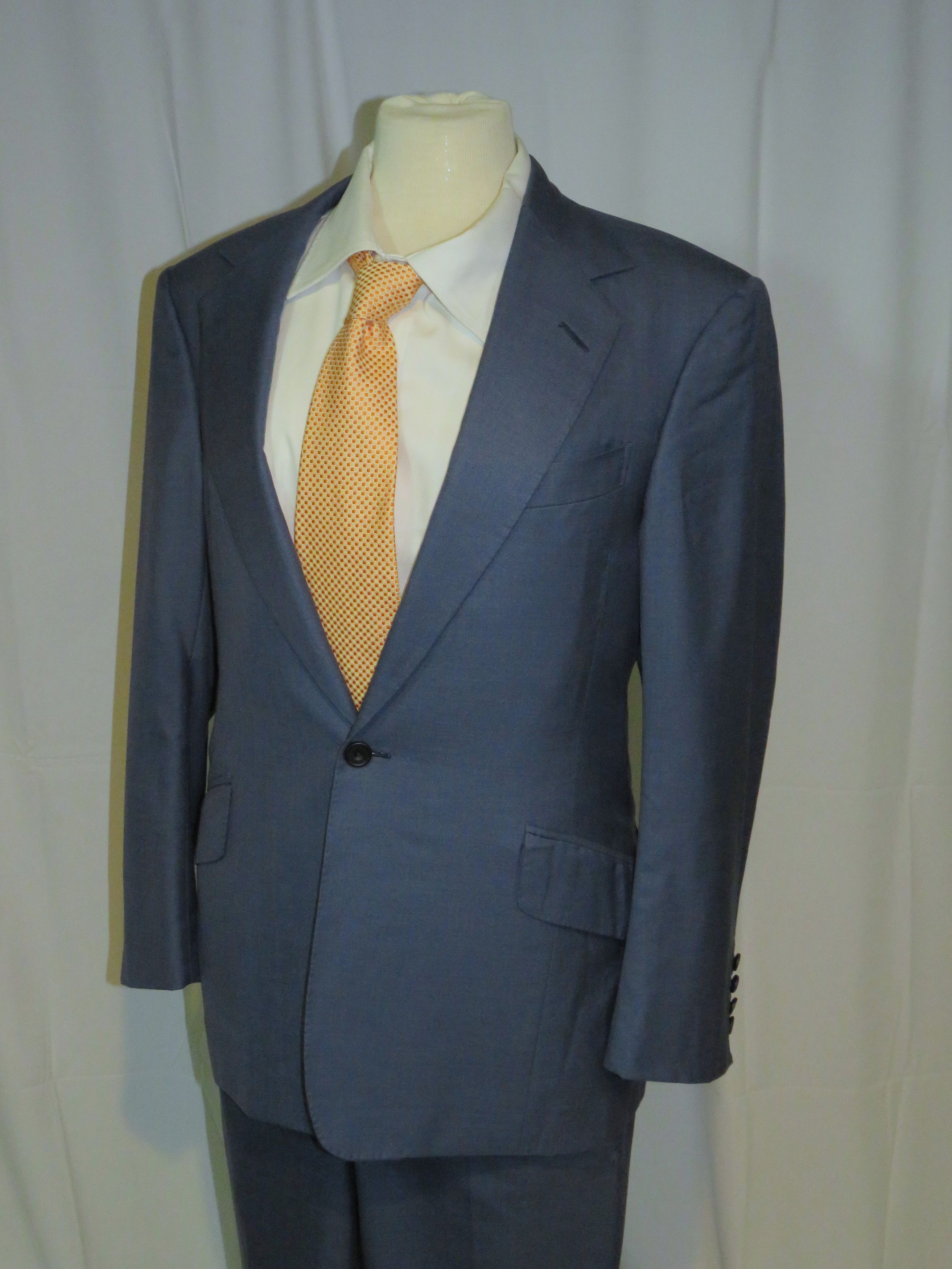 Huntsman Bespoke 2022 Solid Blue One Button Suit 34S Size 34S - 8 Thumbnail